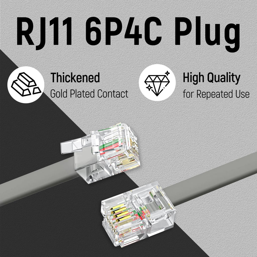 Uvital 100 Feet Grey Phone Extension Line Cord, Standard RJ11 6P4C Telephone Cable Wire, Landline Phone Wire for Telephone, Modem, Fax Machine