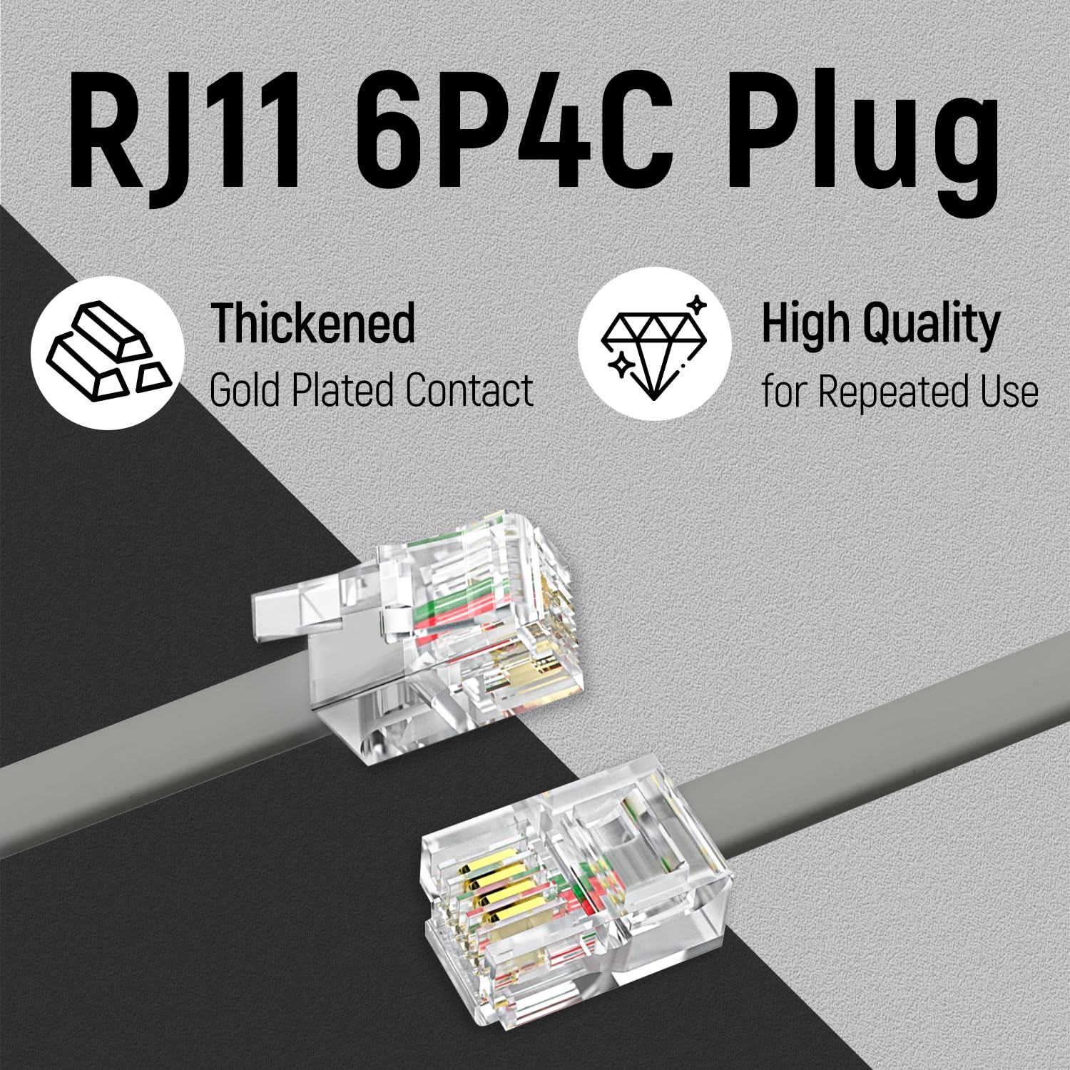 Uvital 100 Feet Grey Phone Extension Line Cord, Standard RJ11 6P4C Telephone Cable Wire, Landline Phone Wire for Telephone, Modem, Fax Machine