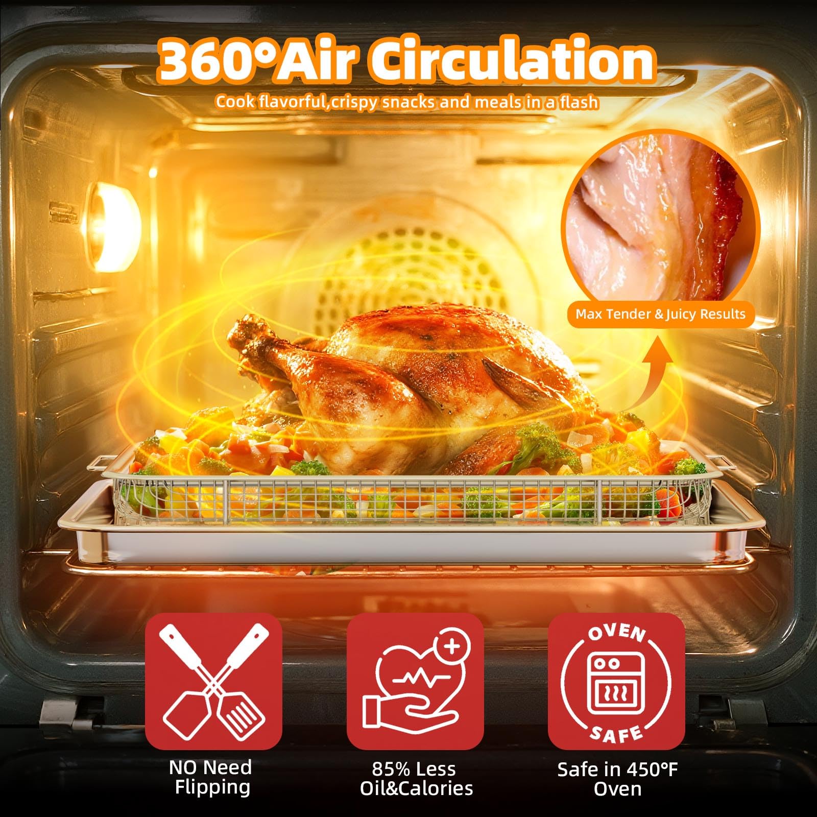 Air Fryer Basket, Large Size 15.6“ x 11.6“ Air Fryer Tray with 30 PCS Parchment Paper for Oven, YEPATER Stainless Steel Air Fryer Pan with Crisper Tray for Baking Fries,Bacon,Chicken