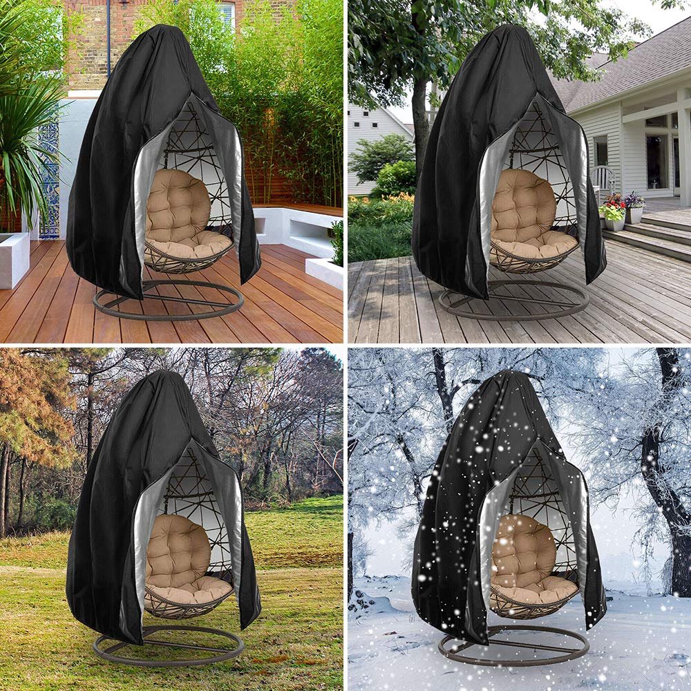 Egg Hanging Chair Cover with Zipper, Heavy Duty Weather Resistant Wicker Egg Swing Chair Cover Veranda Patio Garden UV Resistant Protective Cover (Single Seat, Black)