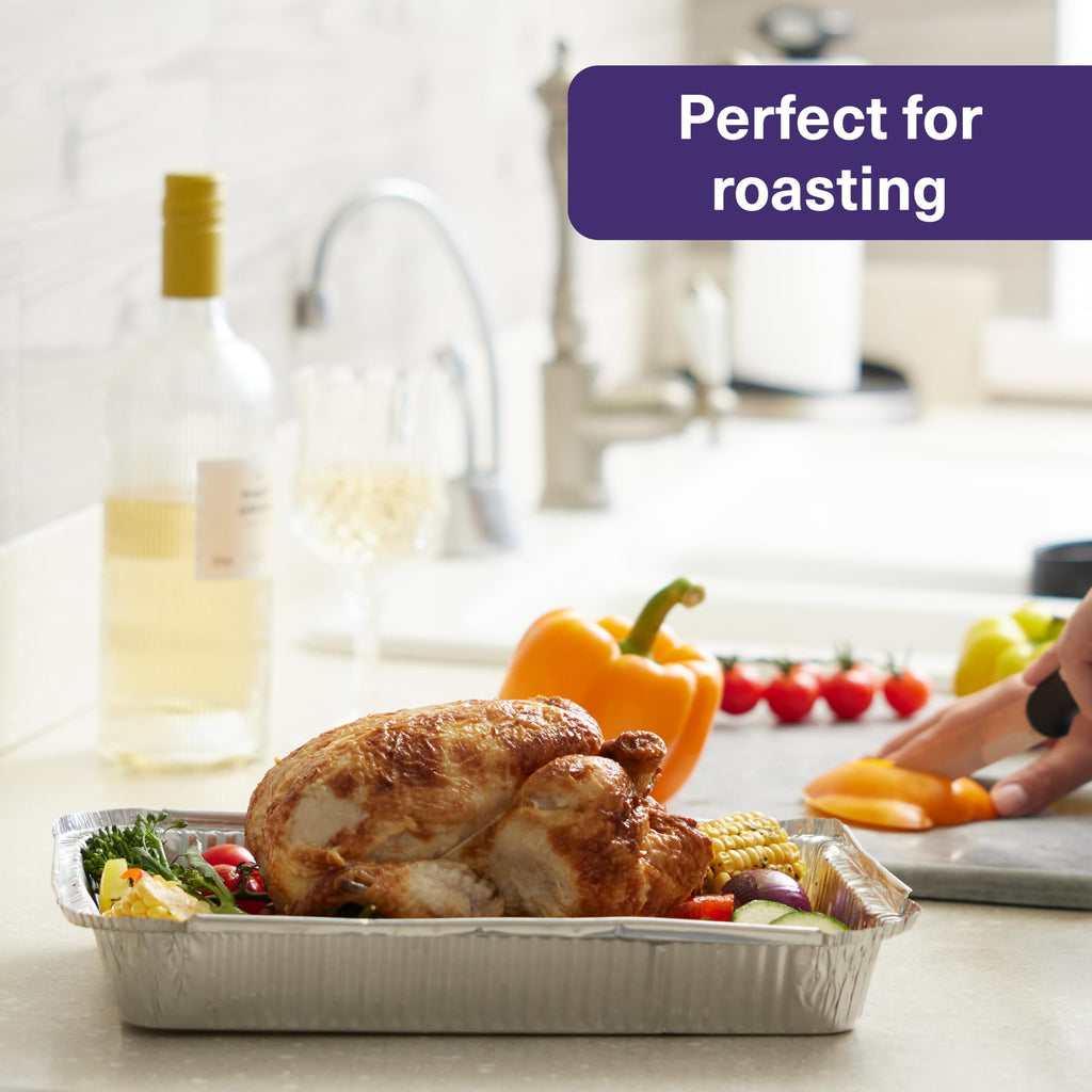 MATANA 8x12 Aluminum Pans Foil Trays (25 Pack) Cake & Lasagna Baking, Chicken Roasting, Chafer, Crawfish Cooking | Ideal for Party Catering & Takeaway