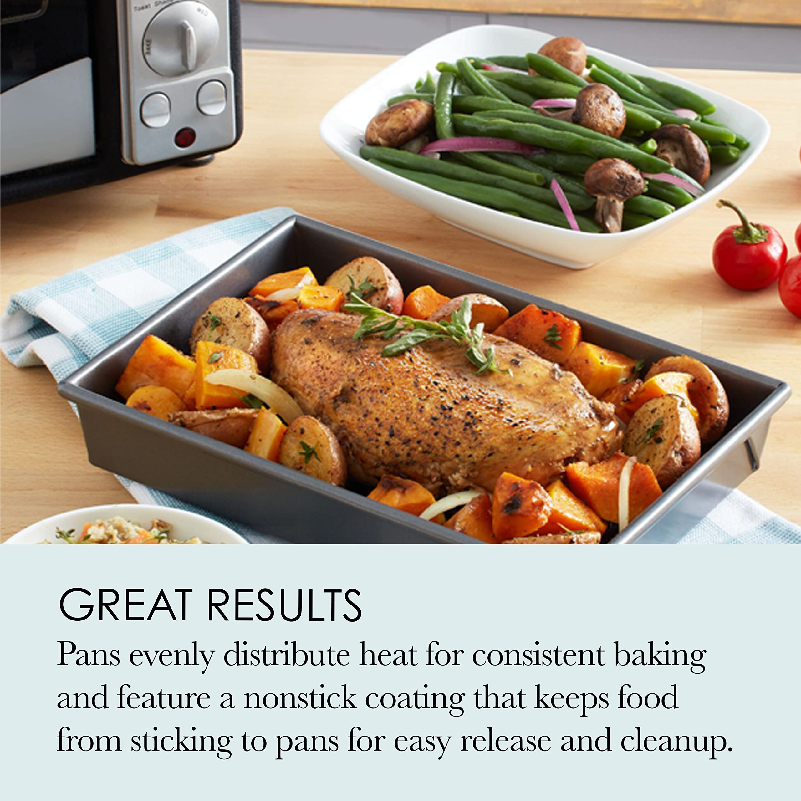 Chicago Metallic 8044 Non-Stick Toaster Oven Set, 4-Piece