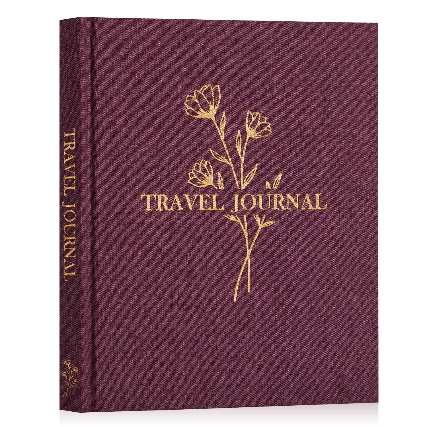 Lanpn Travel Photo Journal Notebook for Women Men, Linen Travel Log Diary Scrapbook Memory Book with Prompts, Anniversary Journals Traveling Gifts (Burgundy, 110 Pages)