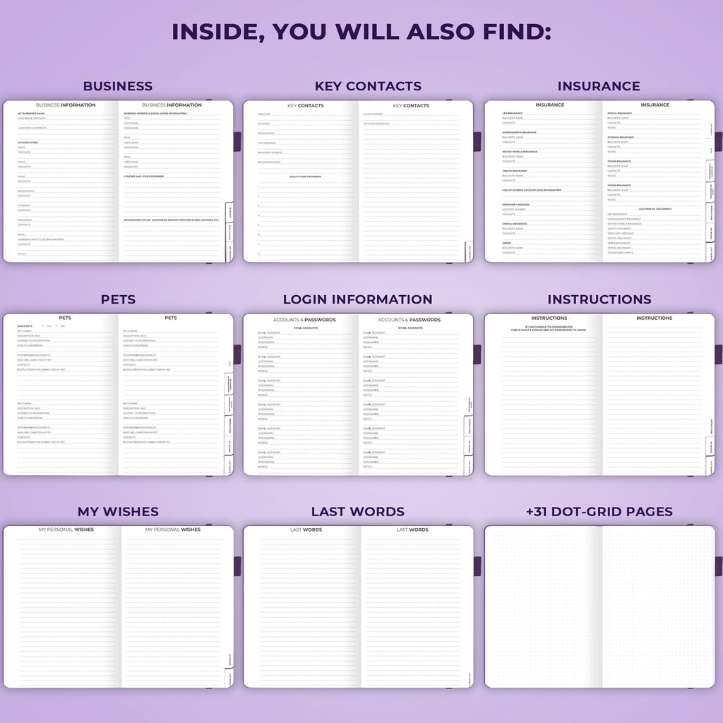 Clever Fox End of Life Planner – Guided Final Arrangements Organizer Notebook for Instructions, Beneficiary Info, Will Preparation, Last Wishes & Funeral Planning – Hardcover, A5 Size (Purple)