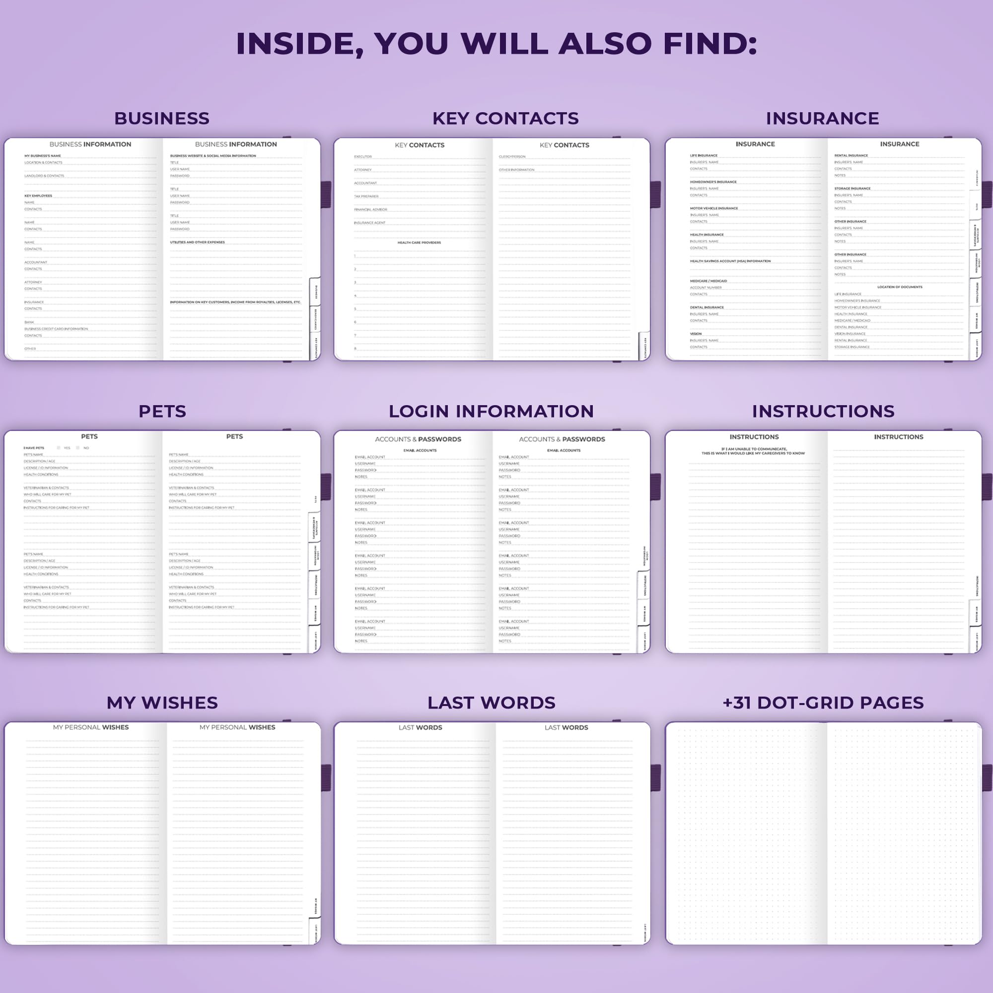 Clever Fox End of Life Planner – Guided Final Arrangements Organizer Notebook for Instructions, Beneficiary Info, Will Preparation, Last Wishes & Funeral Planning – Hardcover, A5 Size (Purple)