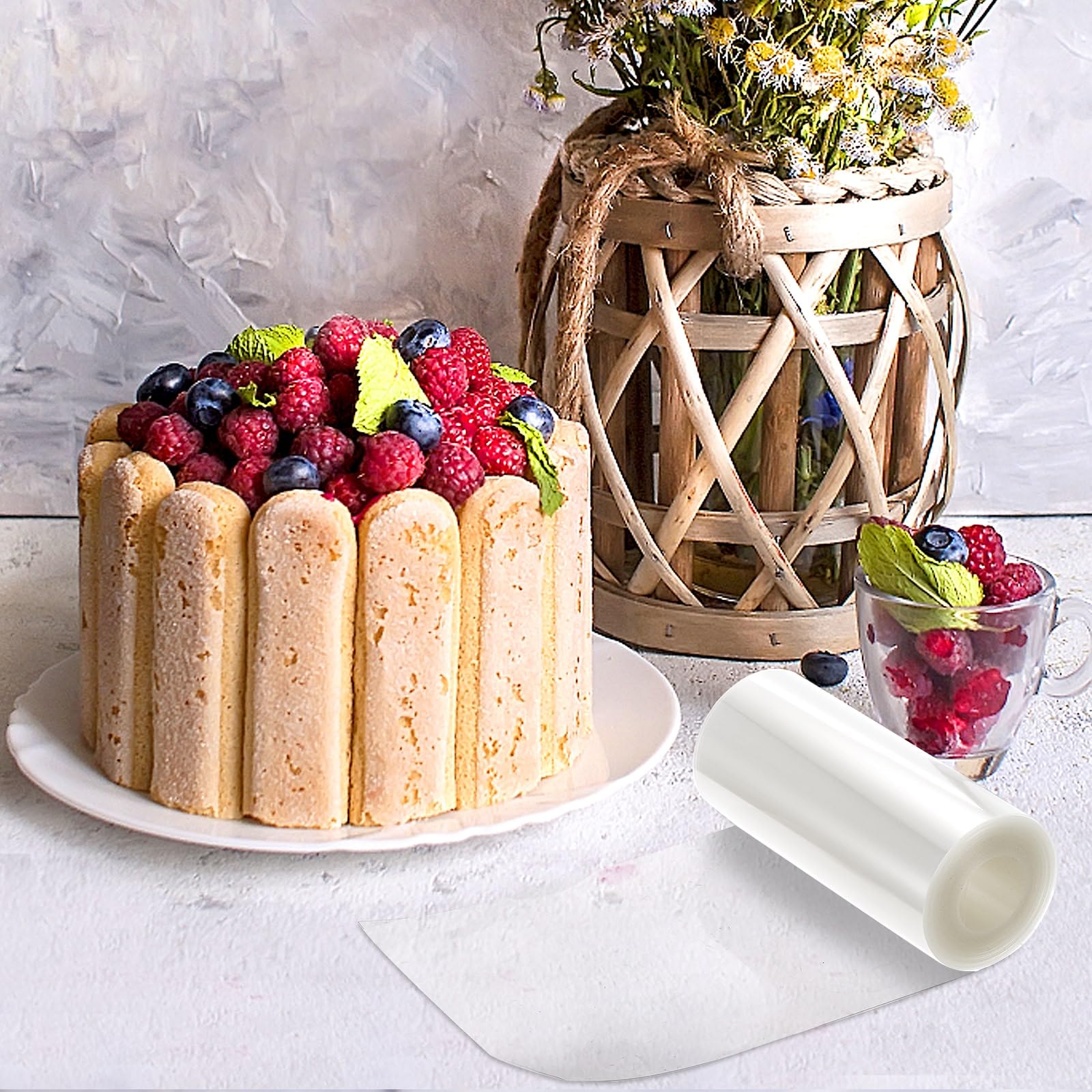 YOUEON Cake Collars Acetate Roll almost 4/4.7/6/8 x 394 Inch, Clear Cake Acetate Sheets Cake Strips for Chocolate, Mousse Baking, Transparent Surrounding Edge Cake Decorating