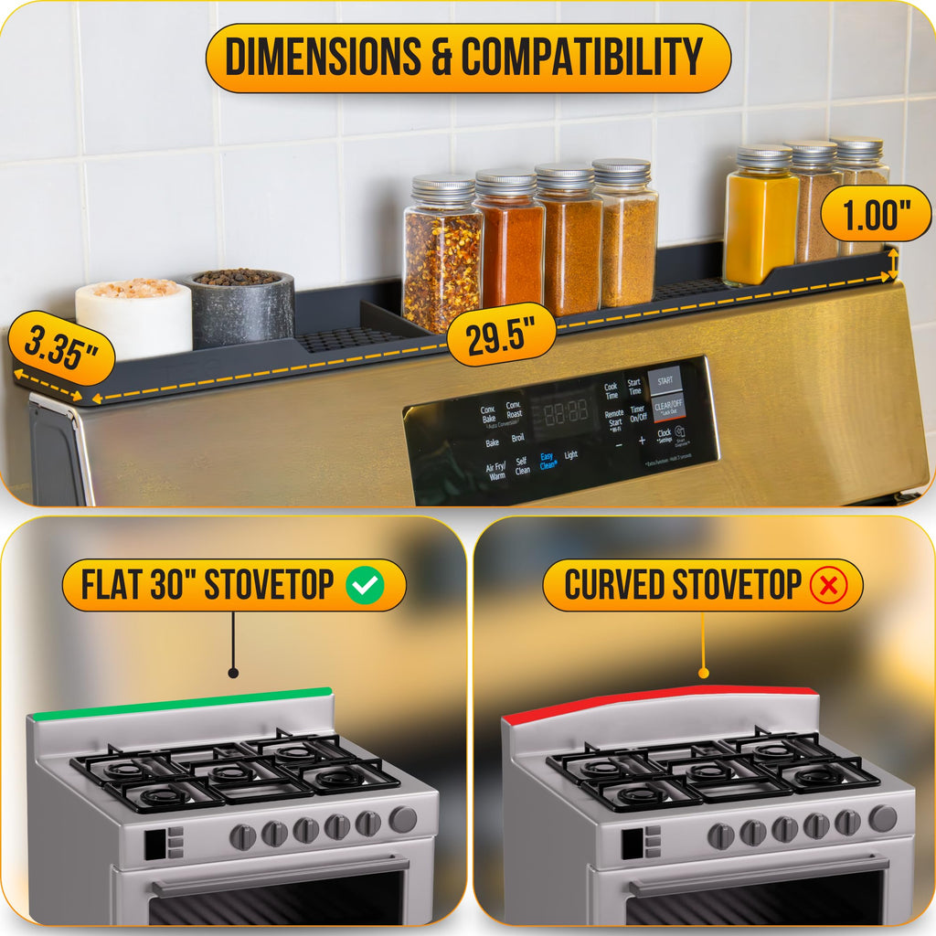 TEO Magnetic Stove Top Shelf - 30 Inch Silicone Over the Stove Spice Rack for Kitchen Gadgets Storage Organization, Heat-Resistant, No Installation, Dishwasher Safe, Over Oven Shelf Black