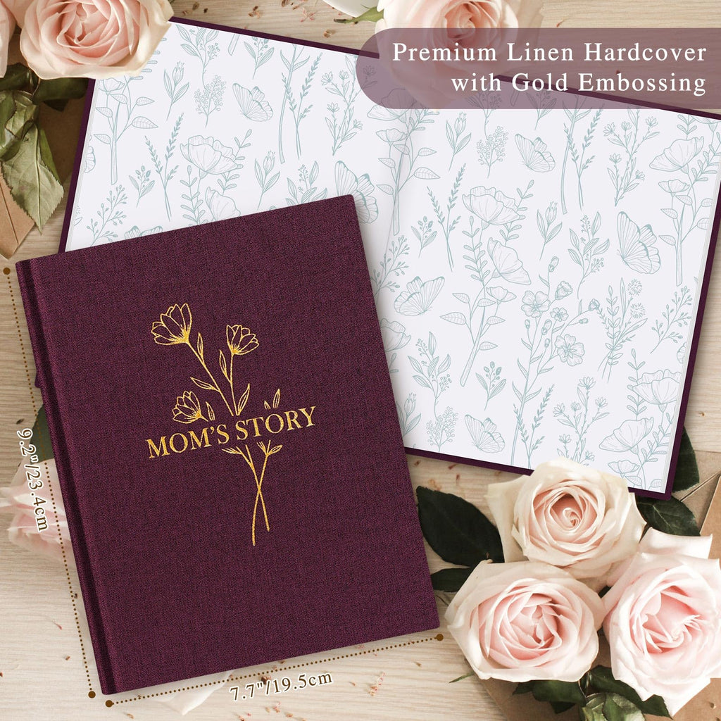 Lanpn Mom Life Story Book Journal with 270+ Prompts, Linen Hardcover Mother Story Guided Journal, Mom Memory Keepsake Book to Fill Out, Mother's Day Birthday Christmas Gift for Mom, Purple