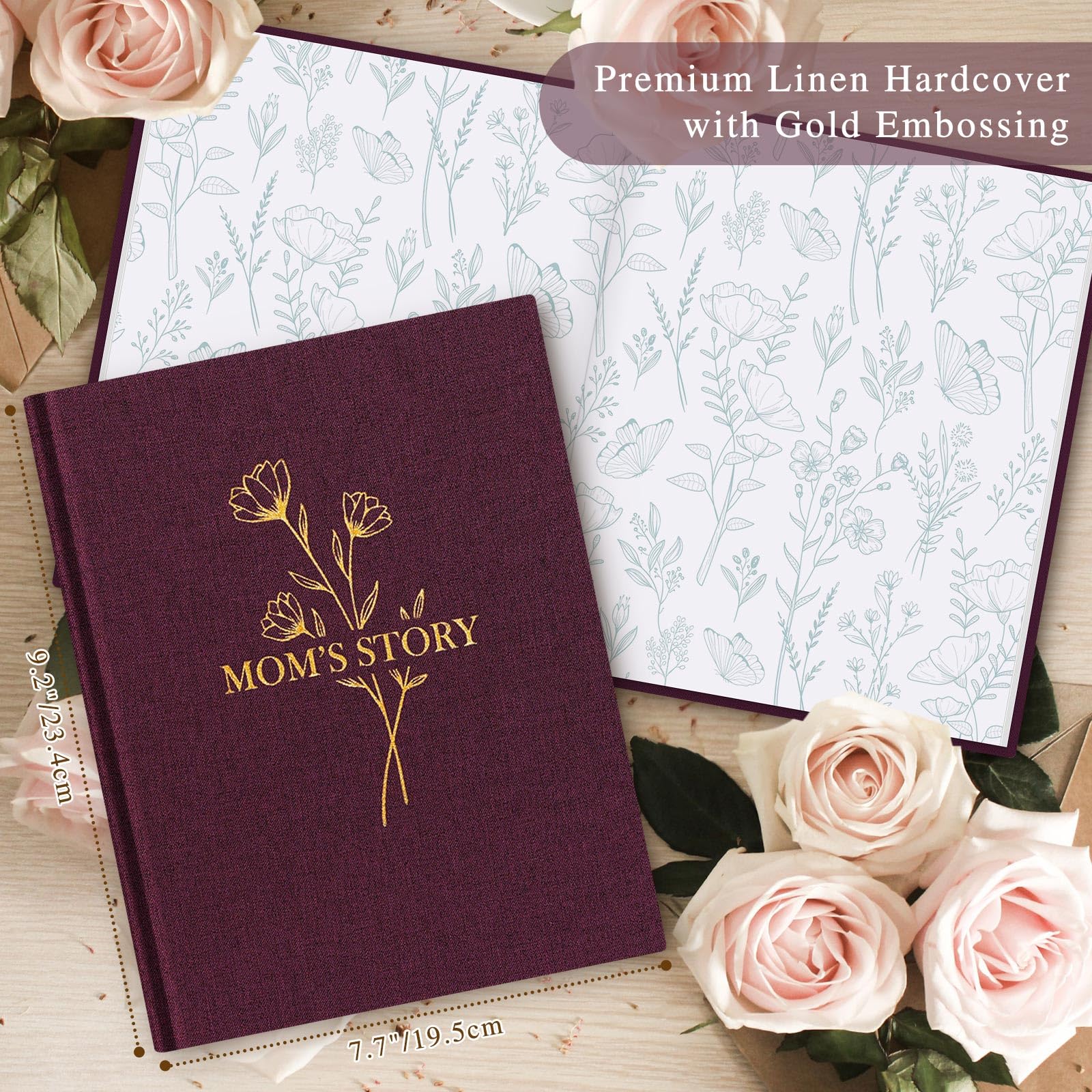 Lanpn Mom Life Story Book Journal with 270+ Prompts, Linen Hardcover Mother Story Guided Journal, Mom Memory Keepsake Book to Fill Out, Mother's Day Birthday Christmas Gift for Mom, Purple
