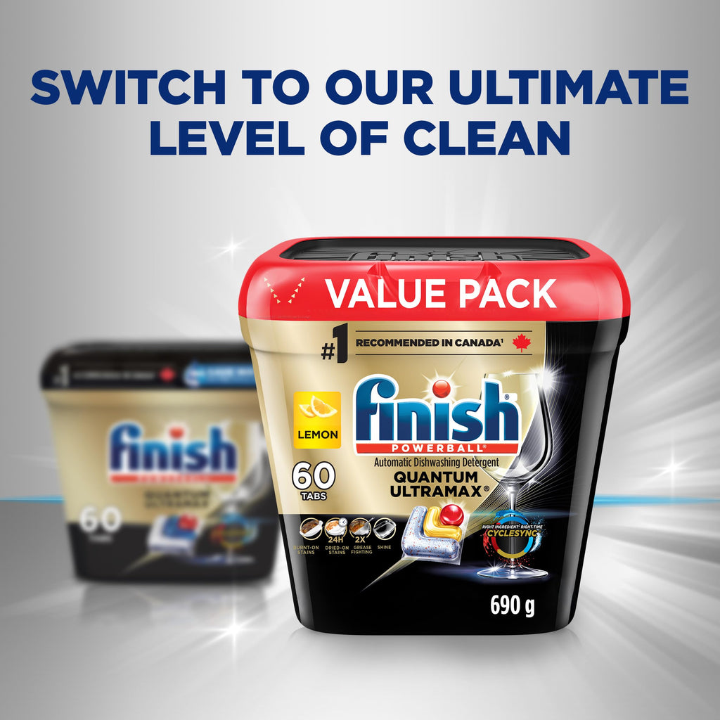 Finish® Quantum UltraMAX® Automatic Dishwasher Detergent, Lemon, 60 Tabs - Removes burnt-on stains & 24 h dried-on stains, no pre-rinse needed, 60 Tabs