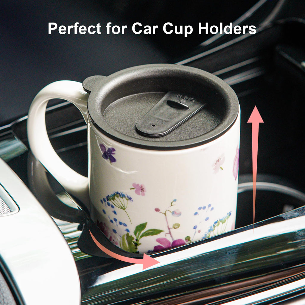 Topadorn Ceramic Mug with Lid Coffee Mug with Gift Box Latte Mug Coffee Cup,17oz.Pink Garden