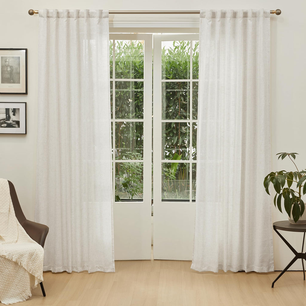 MYSKY HOME Linen Curtains for Living Room, Natural Semi Sheer Curtains & Drapes 84 Inches Length 2 Panels Set Farmhouse Country Boho Style Back Tab Draperies for Sliding Glass Door, 50" Wide, Linen