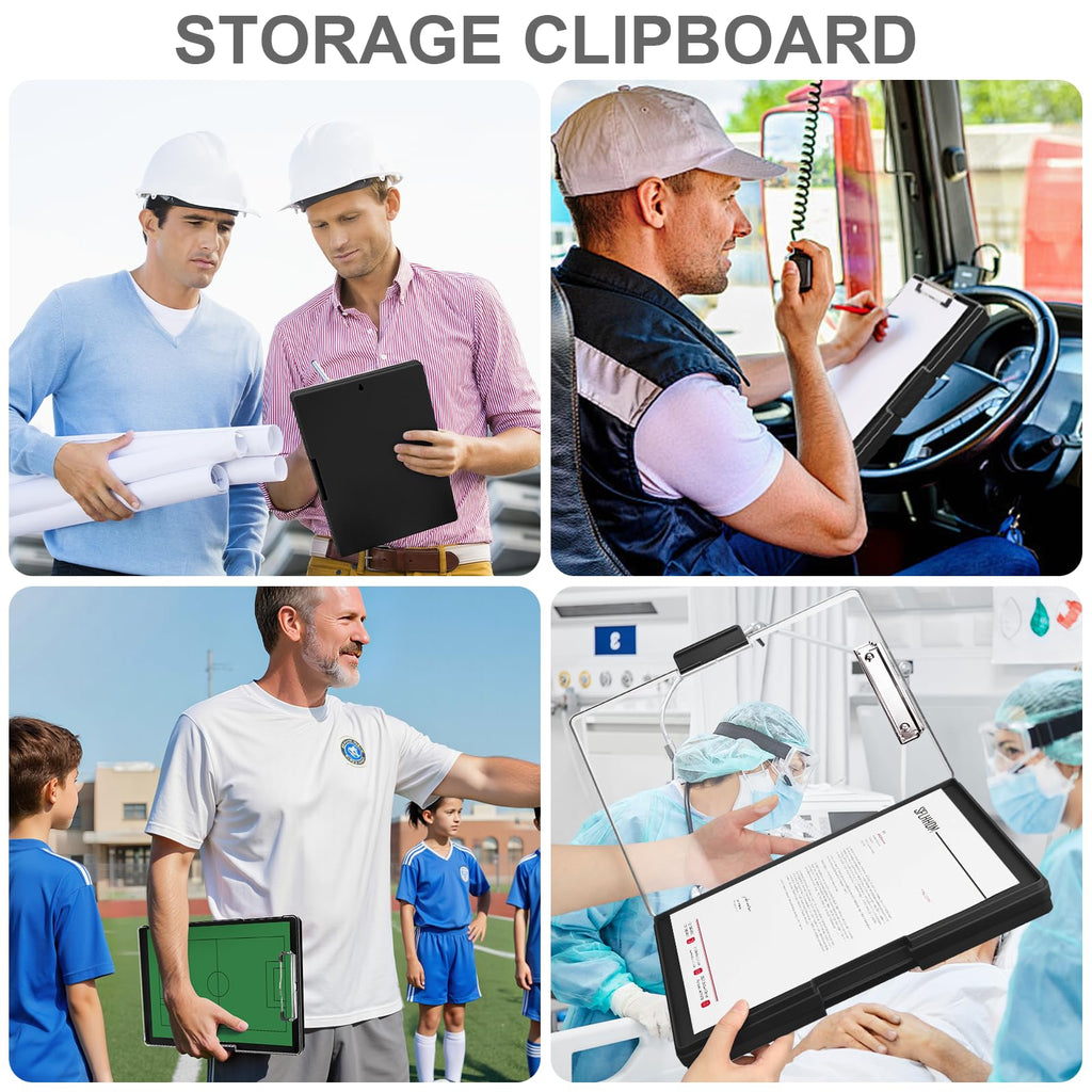 SFLHHDM Clipboard with Storage,Heavy Duty Clip Boards 8.5x11 with 2 Storage Case,Clear Visible Top Panel Storage Clip Board,Side Opening Board,Nursing Clipboards Folder Case for Office-Black
