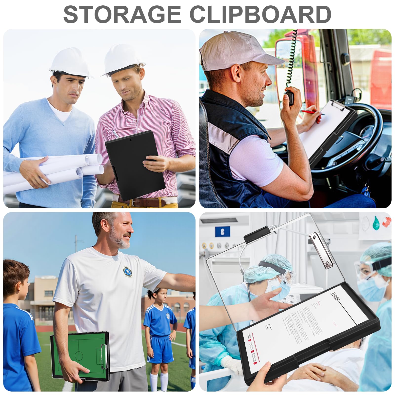 SFLHHDM Clipboard with Storage,Heavy Duty Clip Boards 8.5x11 with 2 Storage Case,Clear Visible Top Panel Storage Clip Board,Side Opening Board,Nursing Clipboards Folder Case for Office-Black