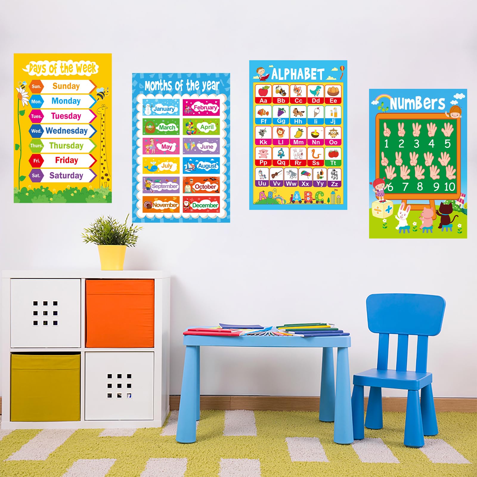 Pack of 22 11" x 17" Educational Posters for Toddlers Kindergarten Homeschool Supplies Classroom Decorations Preschool Distance Learning Decor ABC Poster Numbers and More