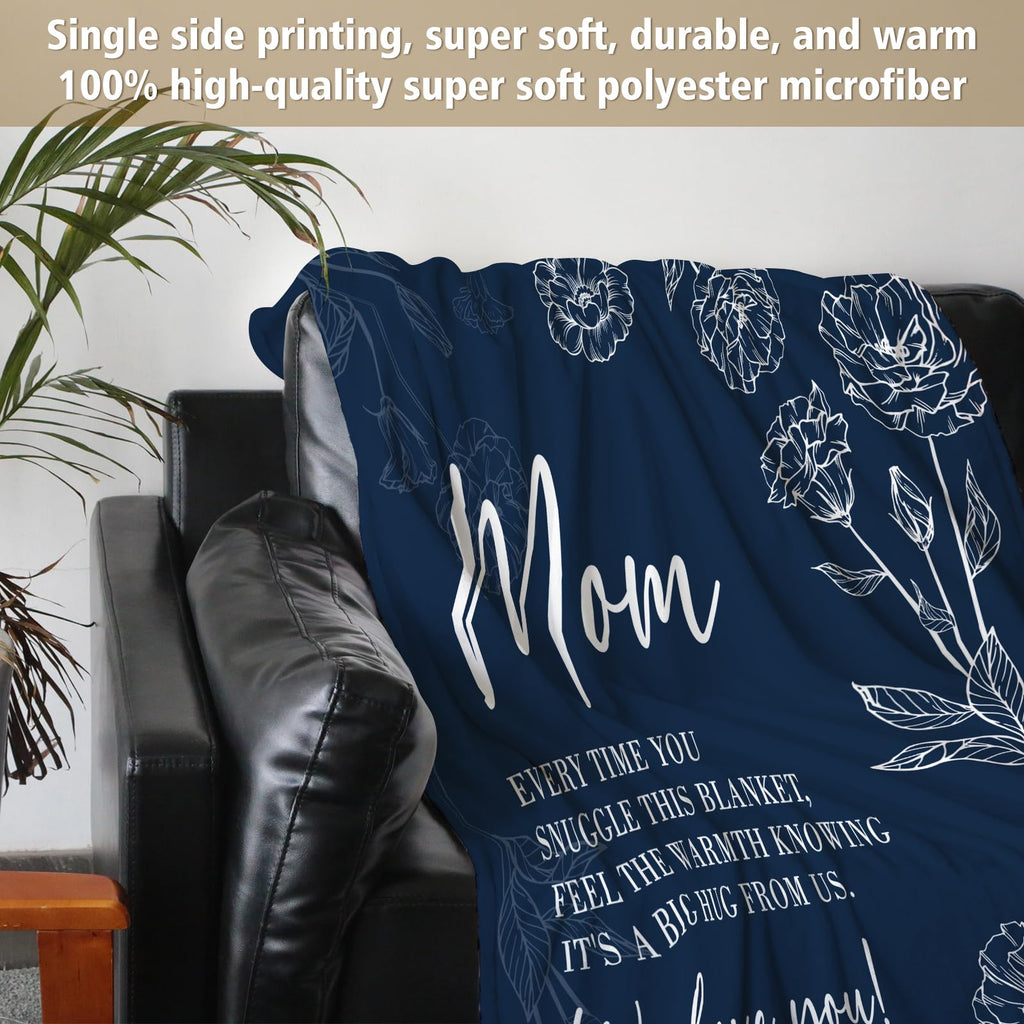 Gifts for Mom Blanket, Mom Birthday Gifts, to My Mother Blanket Gift from Daughter Son, Present for Moms for Christmas 60" x 50", Blue