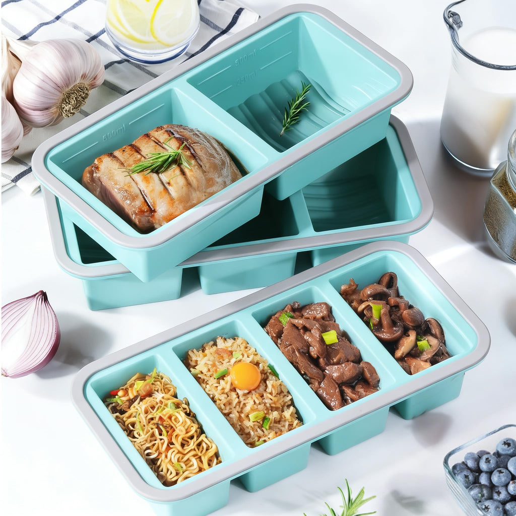 Asaloy 3 Pack （1-1.4-2 Cup）Silicone Food Freezer Molds With Lids,Easy to Release Silicone Soup Freezer Containers Tray for Meal Prepping,Leakproof, Suitable for Dishwasher/Oven/Fridge (Blue)