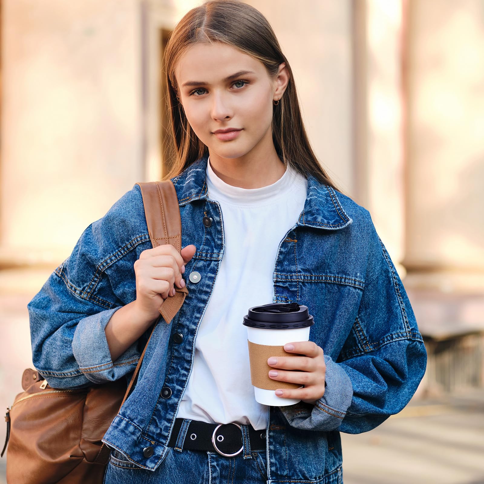 100 Pack 12oz Disposable Paper Coffee Cups with Lids & Sleeves, to Go Hot Coffee Cups for Tea Cocoa Chocolate Juice, Hot & Cold Drinking Paper Cup Bulk for Cafes Home Office Travels Parties