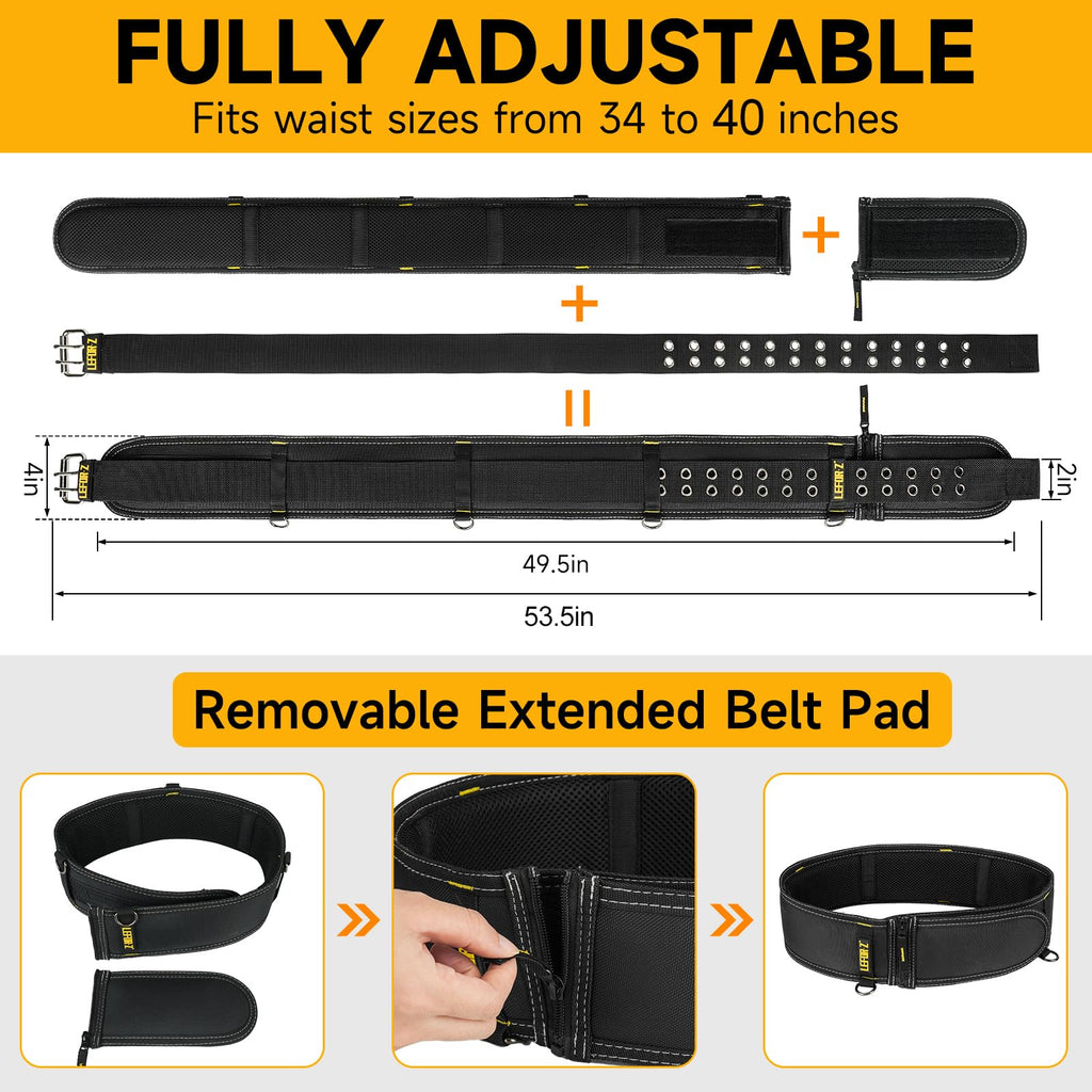 Padded Tool Belt,4-Inch Heavy Duty Tool Belts for Men with 4 Suspenders Ring,Work Belts for Electrician,Carpenter,Construction,Utility Belt,Adjustable Waist 34''-40''(Pouch not Included)