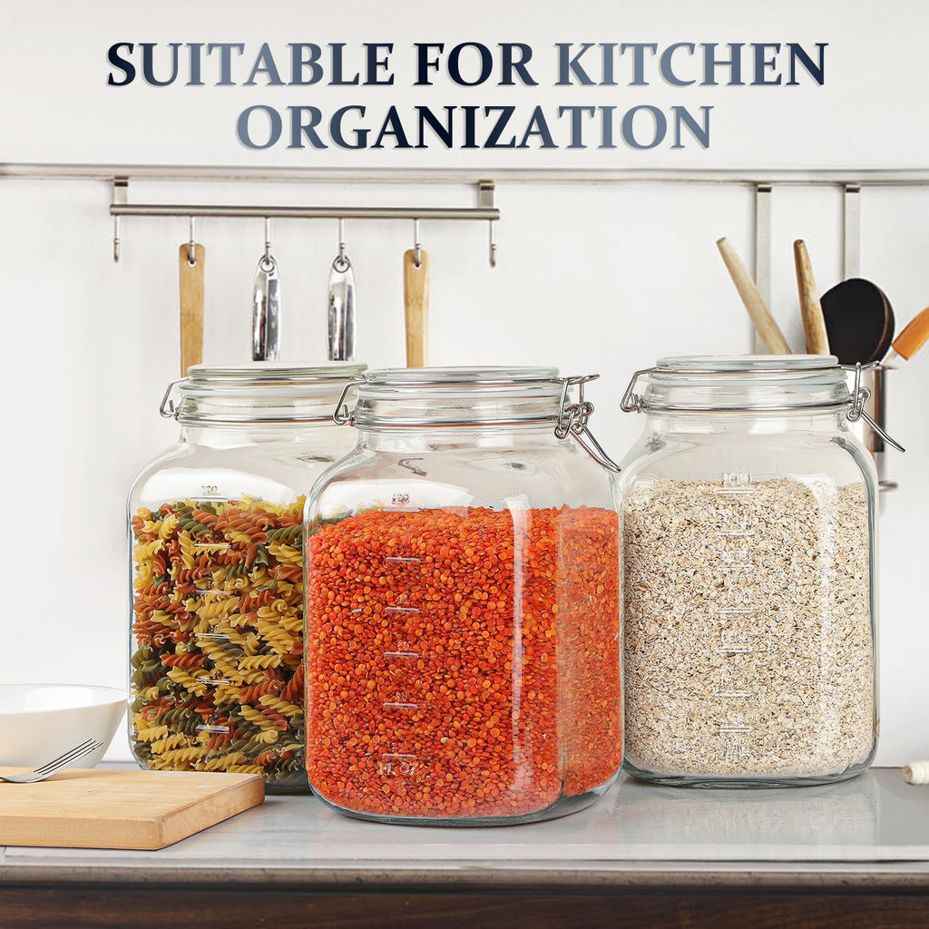Folinstall Square Super Wide-Mouth Mason Jar with Airtight Lid, 1 Gallon（ 4100 ML） Glass Jar with 2 Measurement Marks, Sturdy Large Glass Tank with Lid For Overnight Oats, Kombucha, Pickle, Kimchi