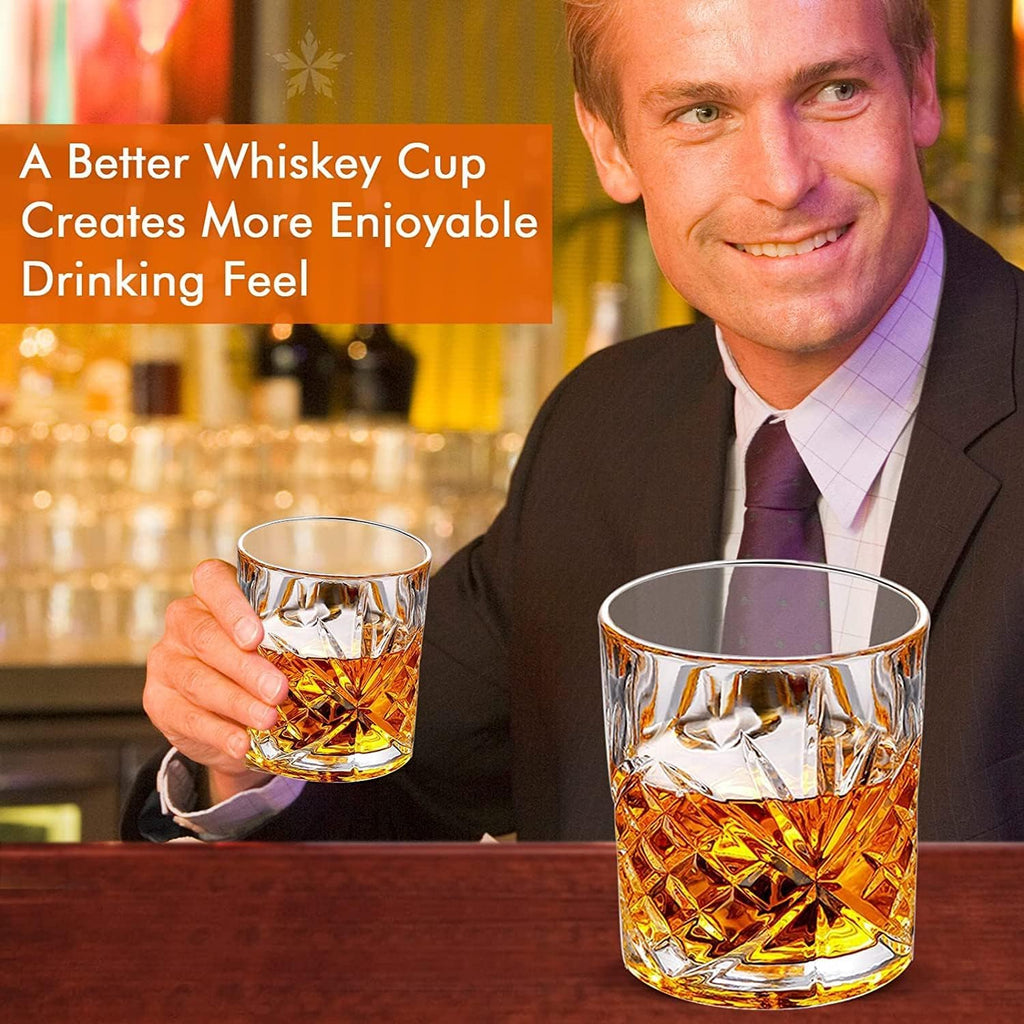Whiskey Glasses Rocks Glasses 10oz Old Fashioned Glass Set of 6 Clear Whisky Glasses Lowball Glassware Drinking Tumblers Cups for Cognac Cocktail Bourbon Rum Brandy Bar Men Gift