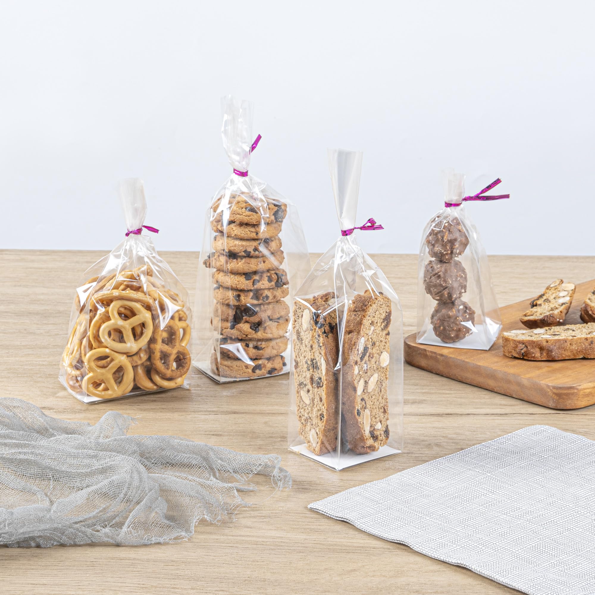 Restaurantware Plastic Treat Bags 100 Count 2 x 2 x 8.25 Inches Heat-Sealable Goodie Packaging Flat Bottom Design Clear