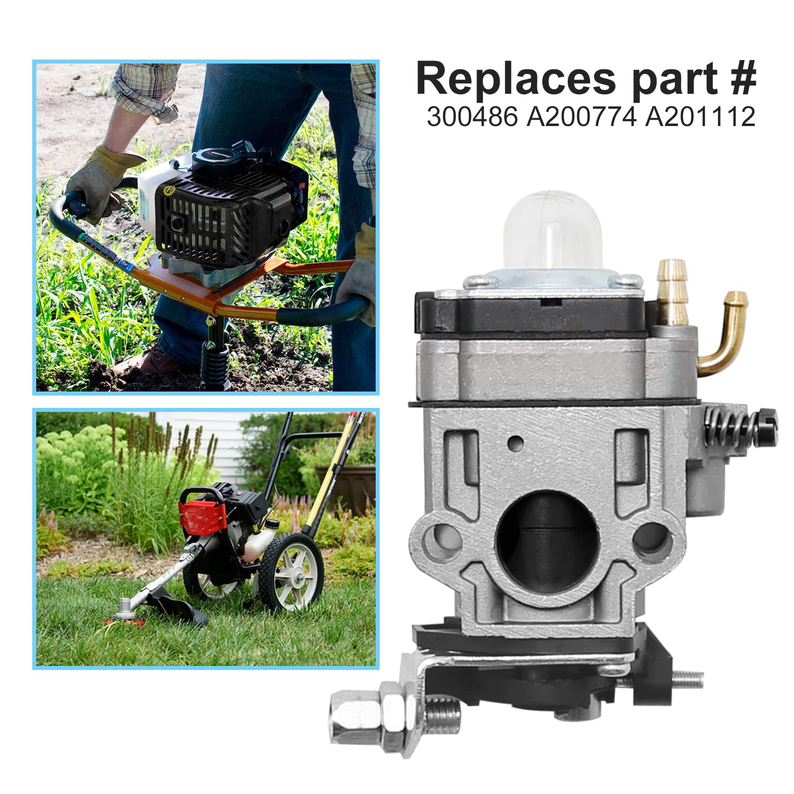 Mc43 300486 Carburetor Replacement for Earthquake Tiller Parts 43cc Cultivator, Carb for Powermate Pea438 Pcv43 We43 We43ce We43e