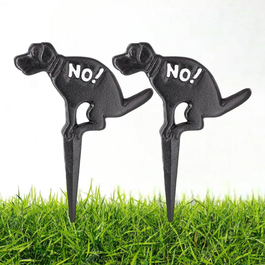 No Pooping Yard Signs, Prefdo 2 Pack Cast Iron No Dog Poop Signs, Keep Your Dog Off Grass Signs, No Peeing or Pooping Dog Signs for Outdoor Yard Lawn Garden (Black)