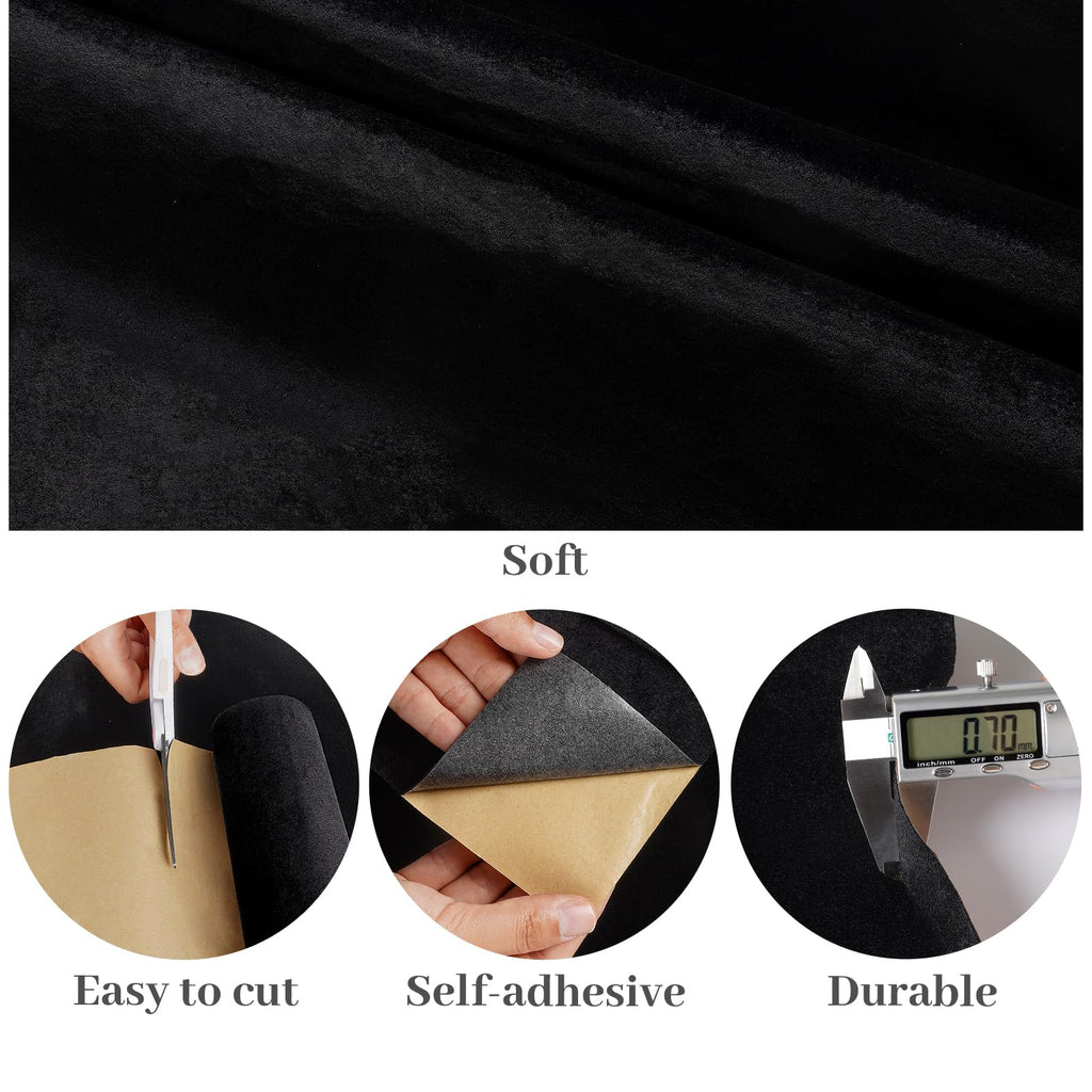 VaryPaper Self Adhesive Velvet Fabric 15.7''x78.7'' Soft Felt Flocking Drawer Liners for Dresser DIY Jewelry Box Liner Black Fabric Velvet Wallpaper Roll Black Contact Paper for Shelves Cabinets