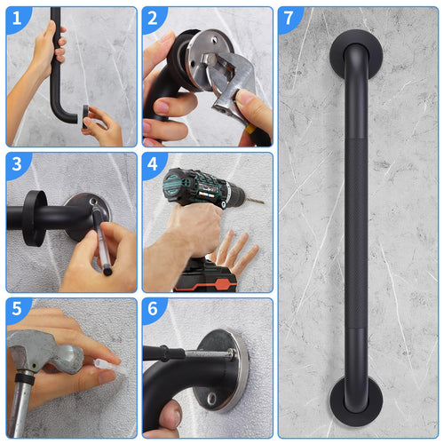 2 Pack 16 Inch Shower Grab Bars for Seniors Bathroom, Black Stainless Steel Safety Support Handles for Shower, Anti Slip Grab Bar for Bathroom, Handicap Elderly Injury Pregnant Assist Bath Handle