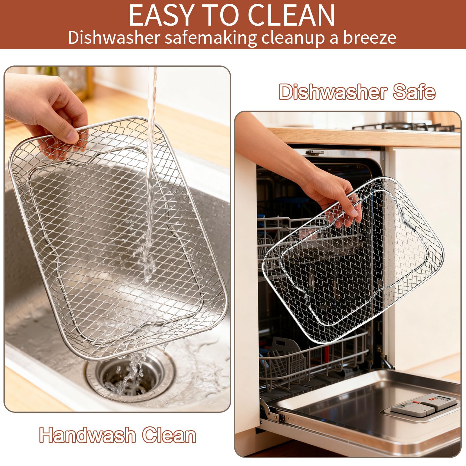GWYXC 3-Tier Air Fryer Baskets, 7.79×5.23" Stackable Stainless Steel Racks for Ninja Foodi Dual Zone DZ071 DZ090 DZ201 DZ302 DZ401 DZ550 SL401, Rectangular Air Fryer Accessories with Silicone Feet