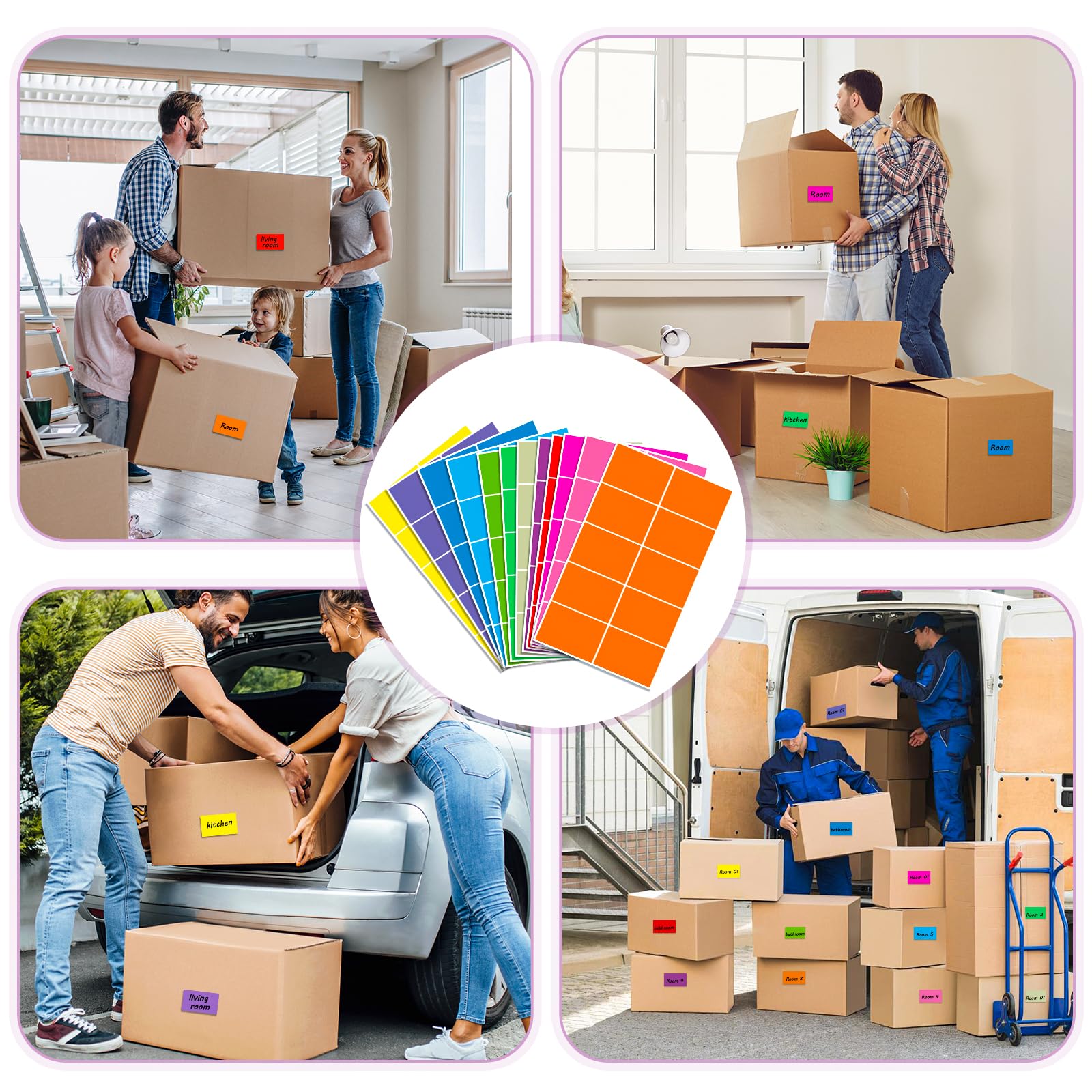 720 Pcs Colored Label Stickers,Moving Labels, Name Stickers, 12 Colors, 3" x 2"