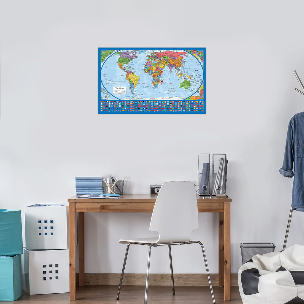 Equal Earth World Map Poster - map design shows continents at true relative size. (LAMINATED, 18” x 29”)