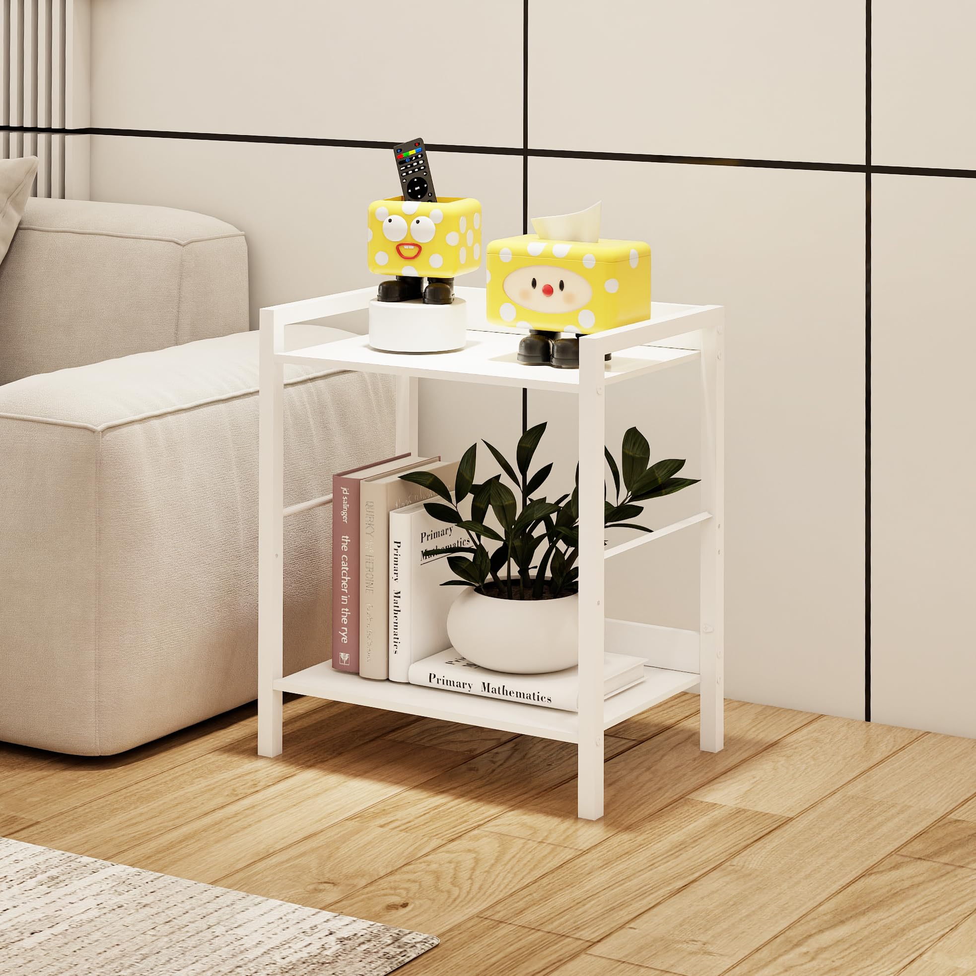 Side Table, Small End Table 17 inch, Narrow Nightstand Bedside Table for Bedroom, Sofa Entryway Table for Livingroom, Outdoor Coffee Table, White