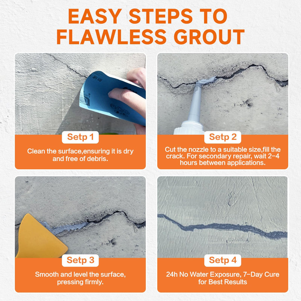 Mollor Concrete Crack Filler, Heavy-Duty Cement Crack Filler, Self Leveling Concrete Sealer for Driveway, Walkway, Patio, Waterproof Outdoor Caulking Glue, Grey, 8.8 Floz