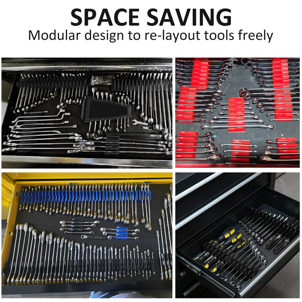 48 pcs Modular Wrench Organizers for Tool Drawers - Wrench Rack with Metric&SAE Labels, Perfect Tool Storage Holder. Gift for Father, Brother and Boyfriend (Black Without Magnet)