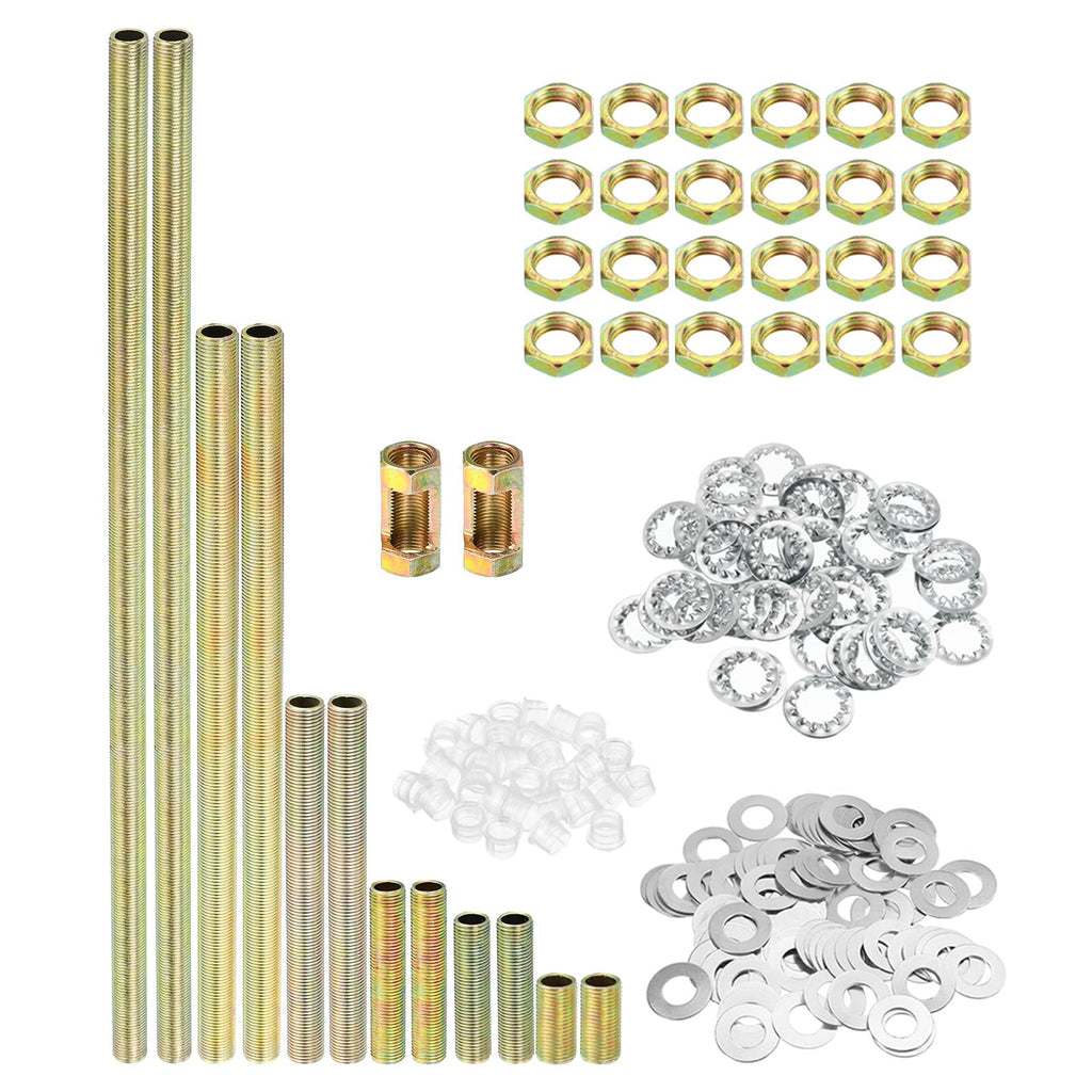 PATIKIL 1/8IP Thread Lamp Repair Hardware Assortment Pack, 2 Set with All Thread Lamp Pipe Coupling Pipe Connectors Washers Lock Nuts for Chandelier Ceiling
