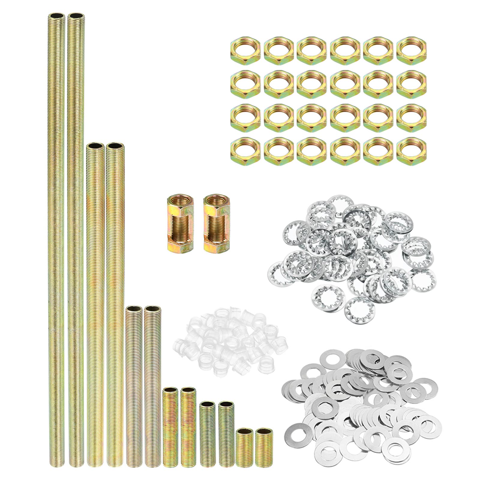 PATIKIL 1/8IP Thread Lamp Repair Hardware Assortment Pack, 2 Set with All Thread Lamp Pipe Coupling Pipe Connectors Washers Lock Nuts for Chandelier Ceiling