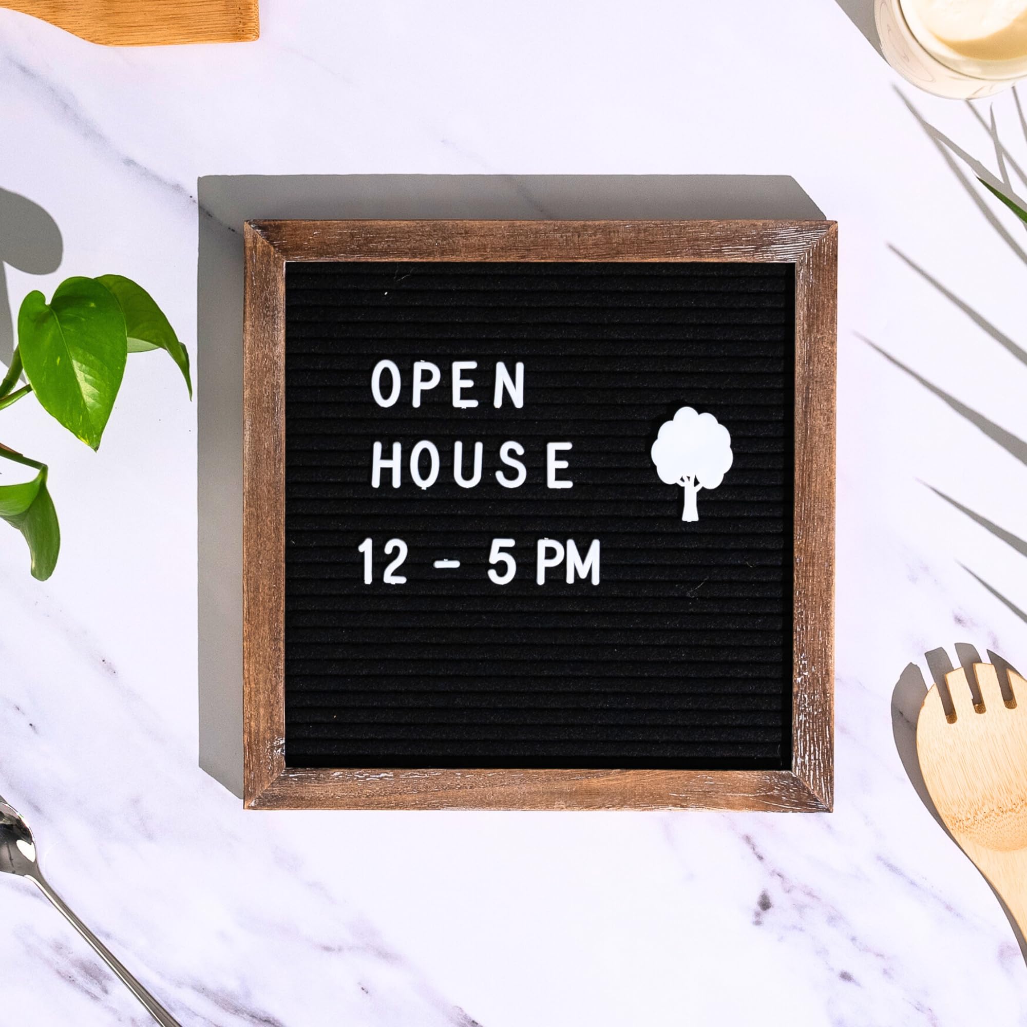 Black Felt Letter Board | 10"x10" Brown Rustic Wooden Frame Letter Board with White Letters | Premium Changeable Sign Boards for Home Decor Motivational Quotes Baby Announcement Price Menu List Message Letterboard With Stand For Small Business
