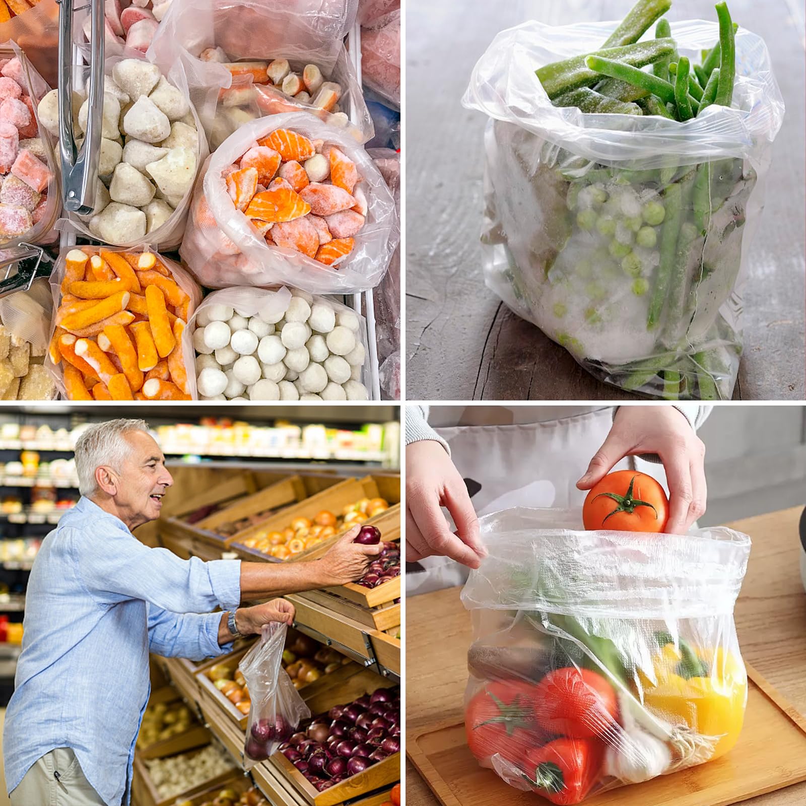 12" x 20" Clear Plastic Produce Bag on a Roll, Food Storage Bag for Vegetables, Bread, Fruits and Meat, Easy To Tear, Continuous - 350 Bags/Roll - [2 Rolls]
