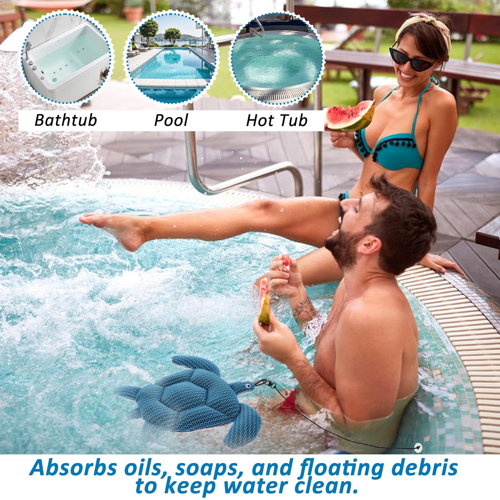 Hot Tub Scum Absorber, 2025 Upgrade Reusable Scum Turtle Hot Tub Absorber Accessories Hot Tub Sponge for Spa & Pool Cleaner, Hot Tub Oil Absorbing Keeps Water Clean