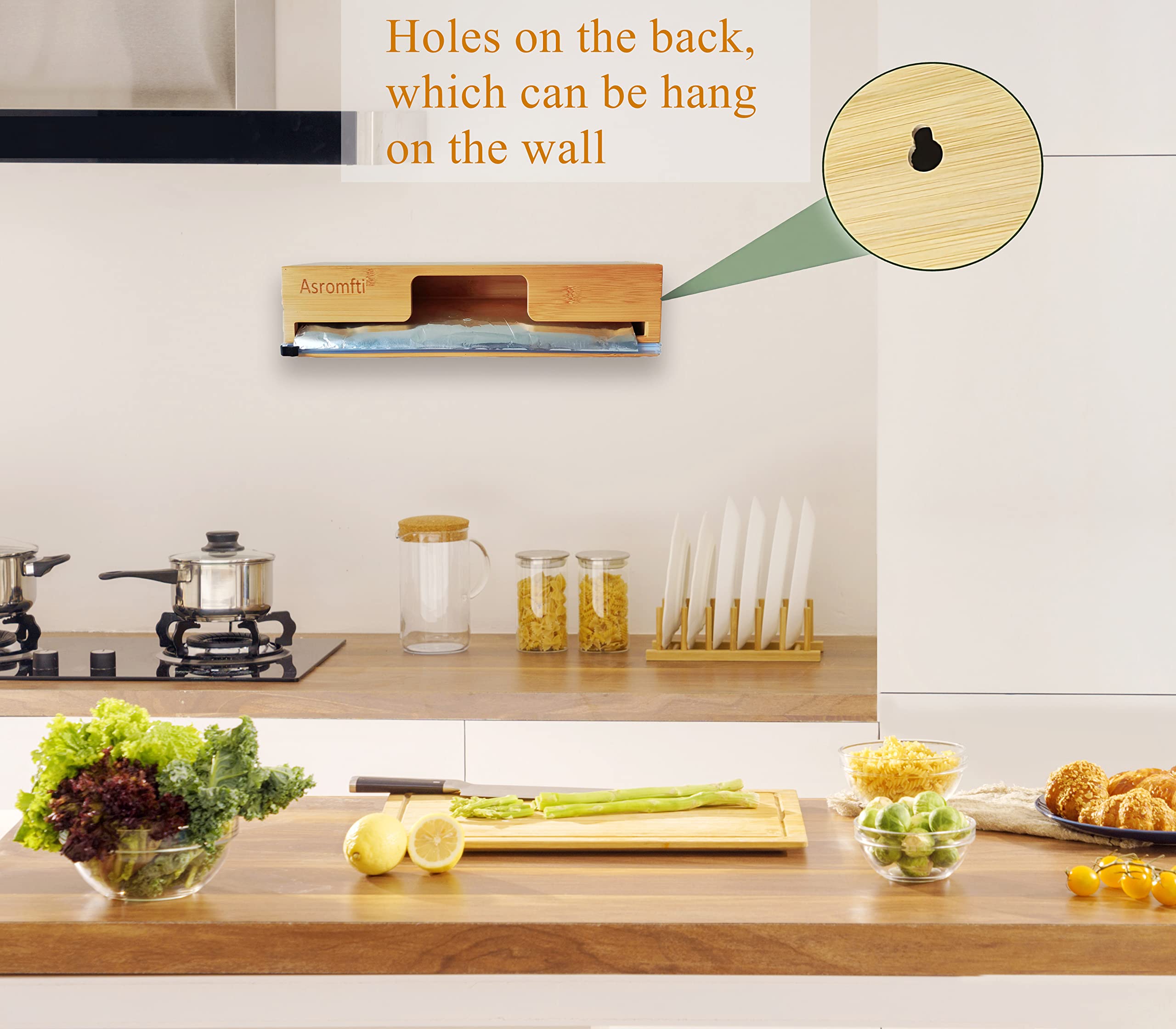 15 in Long Foil and Plastic Wrap Dispenser with Slide Cutter, Bamboo Kitchen roll Organizer Holder for 15’’roll,Compatible with Aluminum Foil, Parchment Paper,Wax Paper,Cling Film