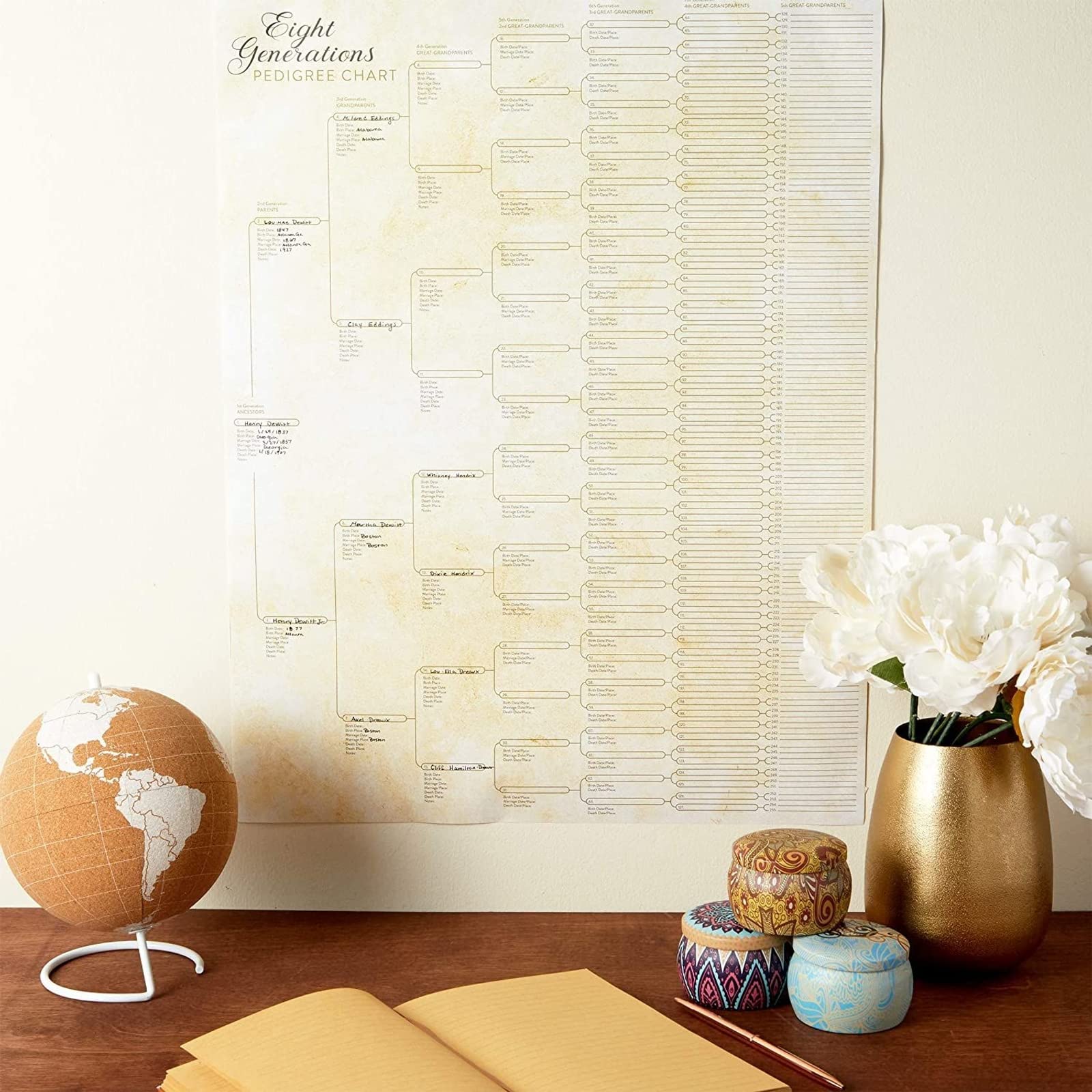 15-Pack Family Tree Charts to Fill In, Blank 8 Generation Genealogy Poster for Family History, Lineage, Reunions, Large Pedigree Chart, 255 Total Name Spaces (17x22 in)