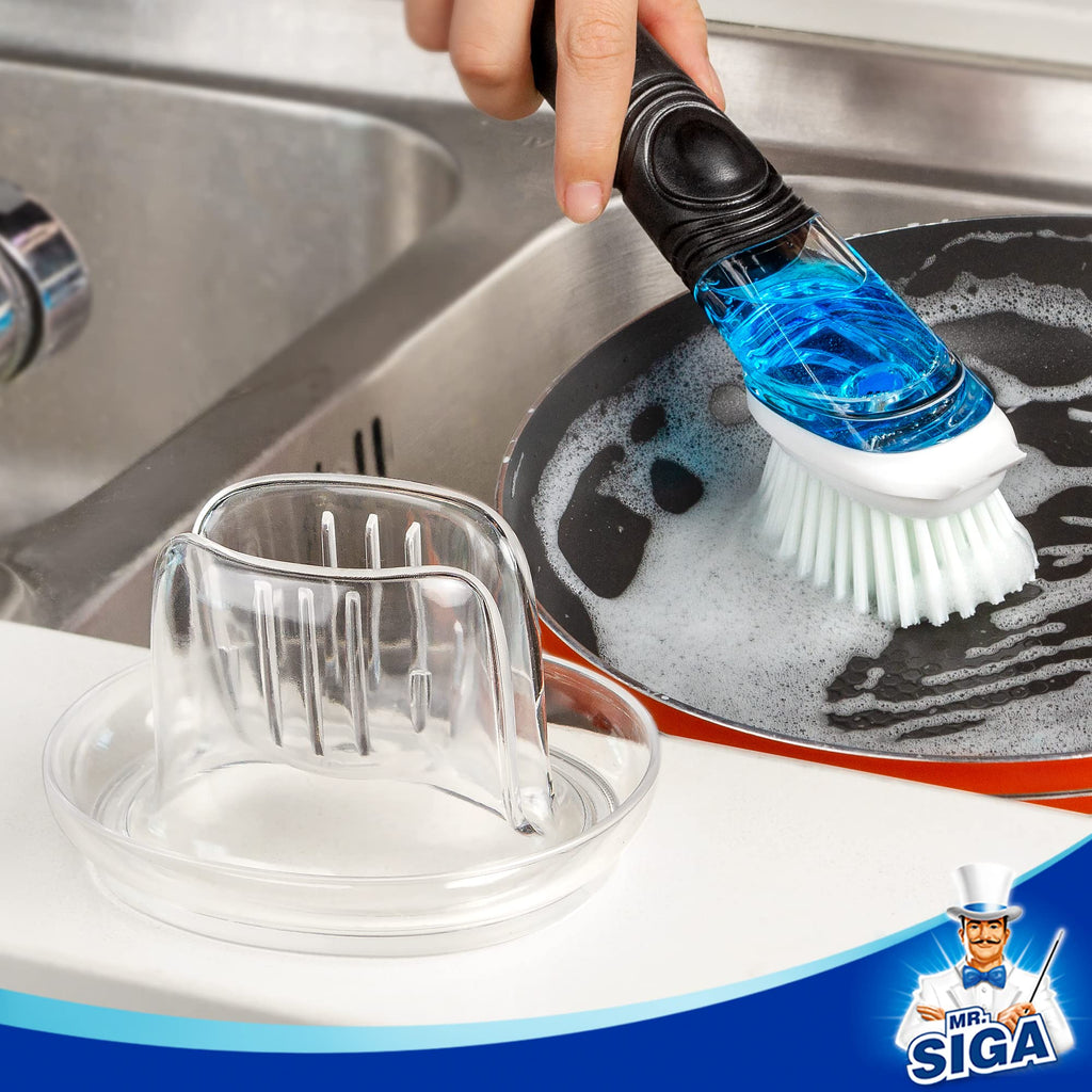 MR.SIGA Soap Dispensing Dish Brush, Kitchen Brush Refill, Pack of 4