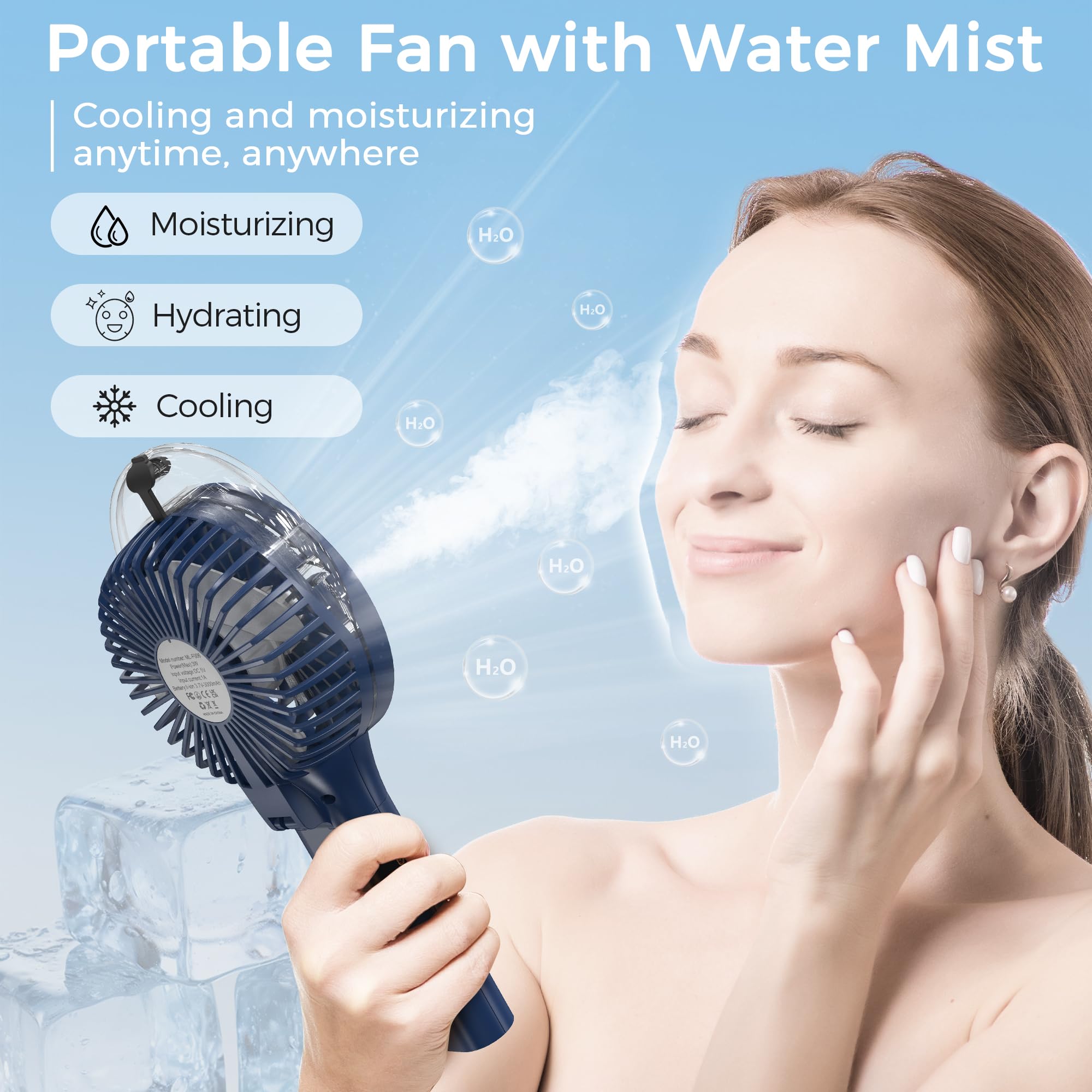 COMLIFE Portable Handheld Misting Fan, 3000mAh Rechargeable Battery Operated Spray Water Mist Fan, Foldable Mini Personal Fan for Travel, Makeup, Home, Office, Camping, Outdoors (BLUE)