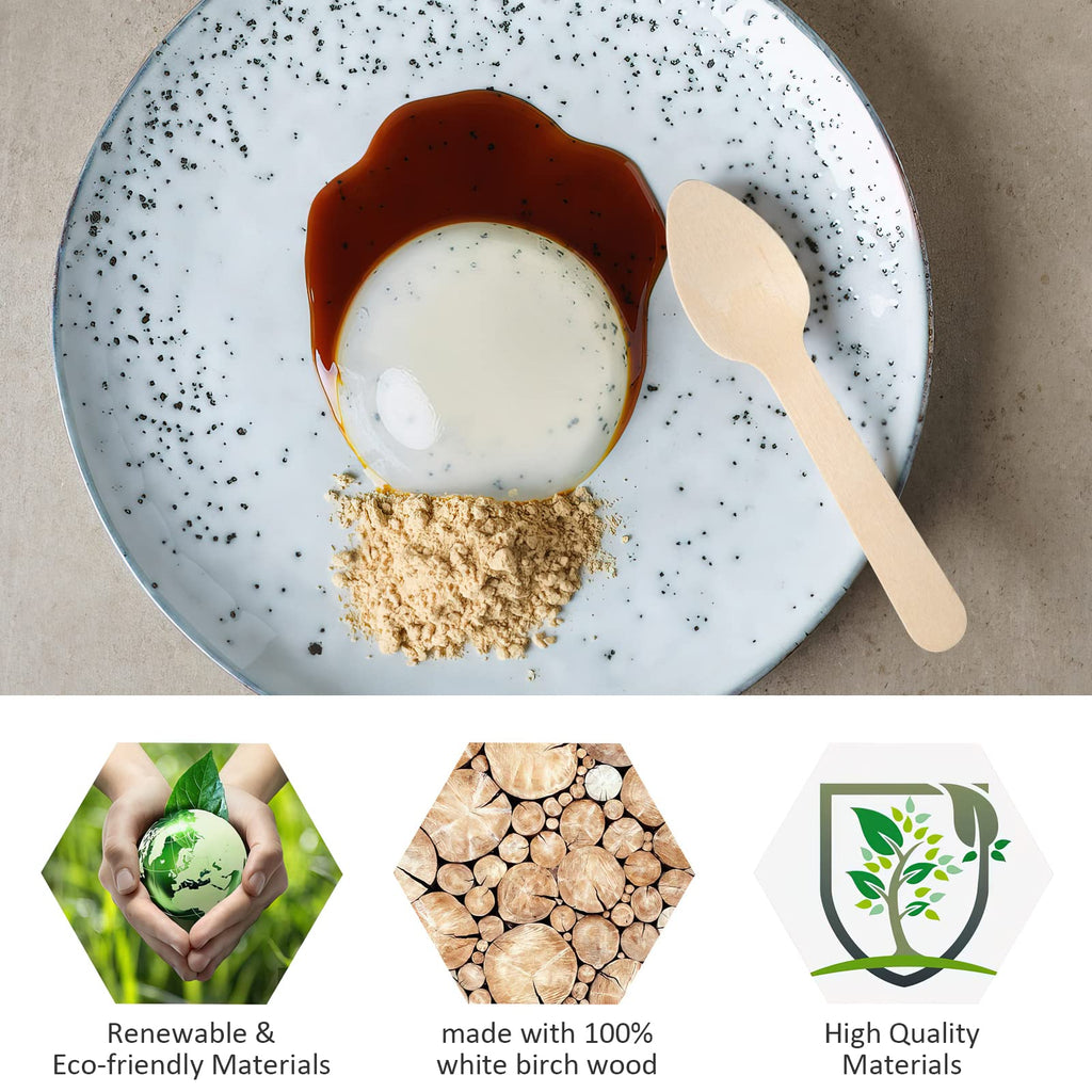 300 pcs Mini Wooden Spoons, 4.3 Inch Disposable Tasting Sampling Spoon, Biodegradable Compostable Cutlery Spoons, Mini Ice Cream Spoon for Restaurants and Parties
