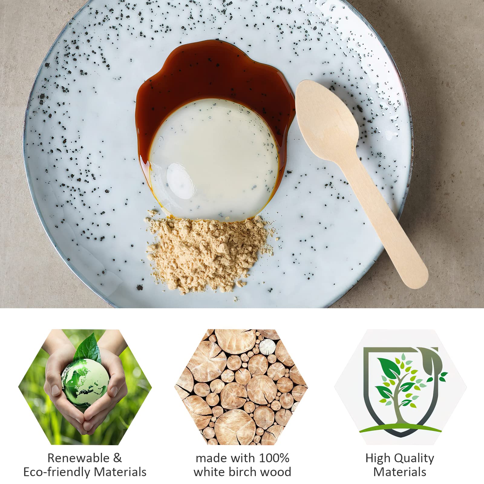 300 pcs Mini Wooden Spoons, 4.3 Inch Disposable Tasting Sampling Spoon, Biodegradable Compostable Cutlery Spoons, Mini Ice Cream Spoon for Restaurants and Parties