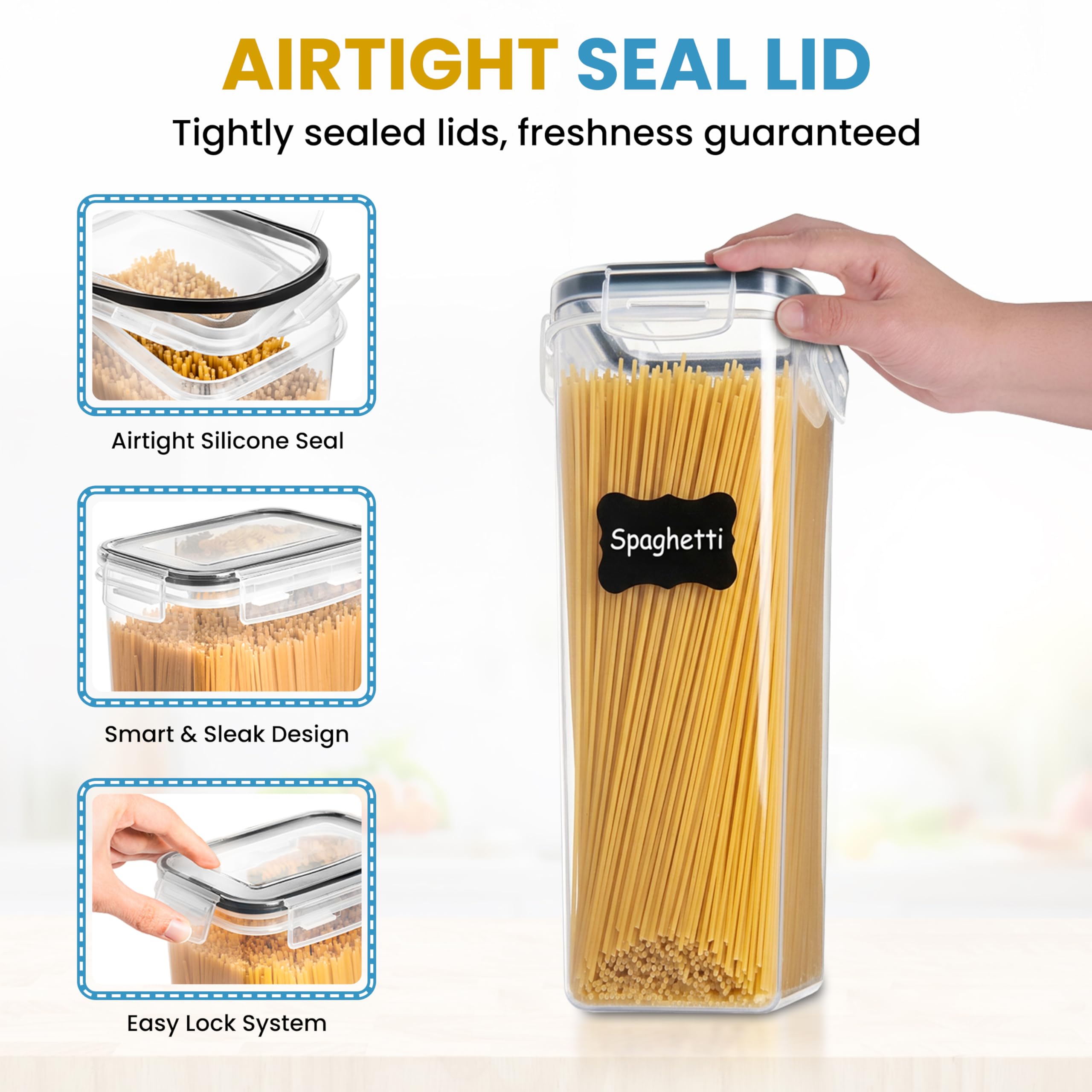 Shazo 7PC Food Storage Containers with Lids, Airtight Food Storage Containers Set for Pantry Organization, BPA Free Kitchen Canisters for Flour Sugar Pasta Cereal, Stackable Kitchen Storage Containers