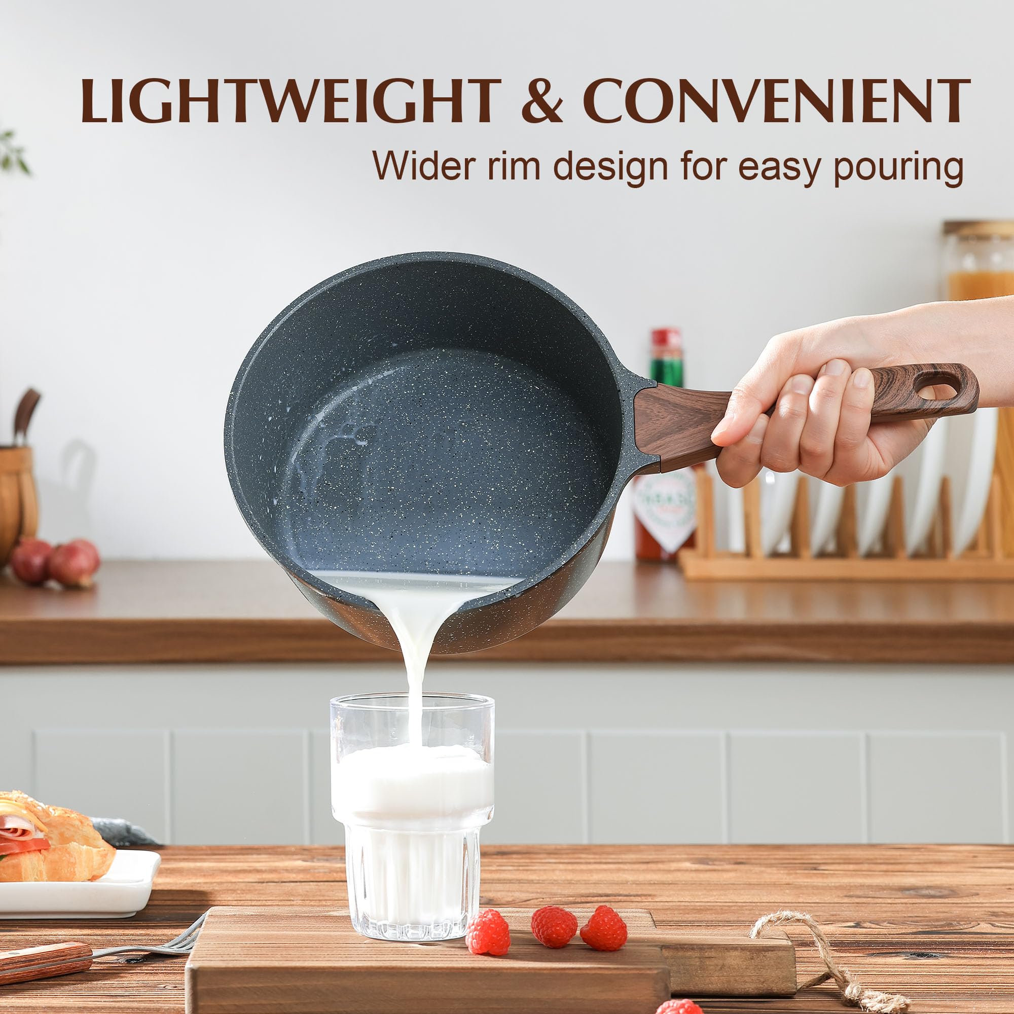 SENSARTE Nonstick Saucepan with Lid, 1.5 Quarts Small Pot with Swiss Granite Coating, Stay-Cool Handle, Multipurpose Handy Sauce Pot Small Kitchen Cooking Pot, Induction Comptable, PFOA Free