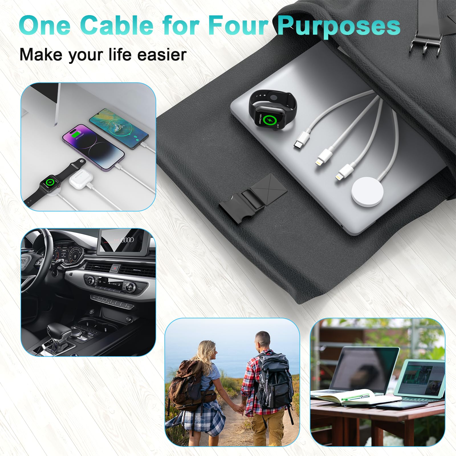 4 in 2 USB C iWatch Charger for iWatch, 6FT Watch Fast Charging Cable for Watch Series 10/9/8/7/6/5/4/3/SE/Ultra, Multi Charger Cable for iPhone16/15/14/13/Samsung S24/23/S22